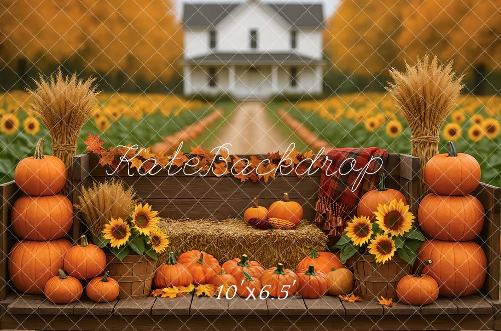Kate Autumn Pumpkins Sunflowers Hay Backdrop Designed by Mini MakeBelieve - Kate Backdrop AU