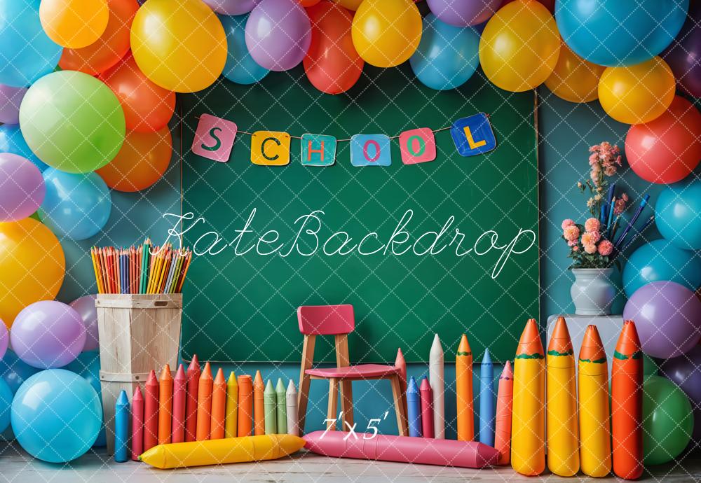 Kate Back to School Chalkboard Balloons Pencils Backdrop Designed by Emetselch - Kate Backdrop AU