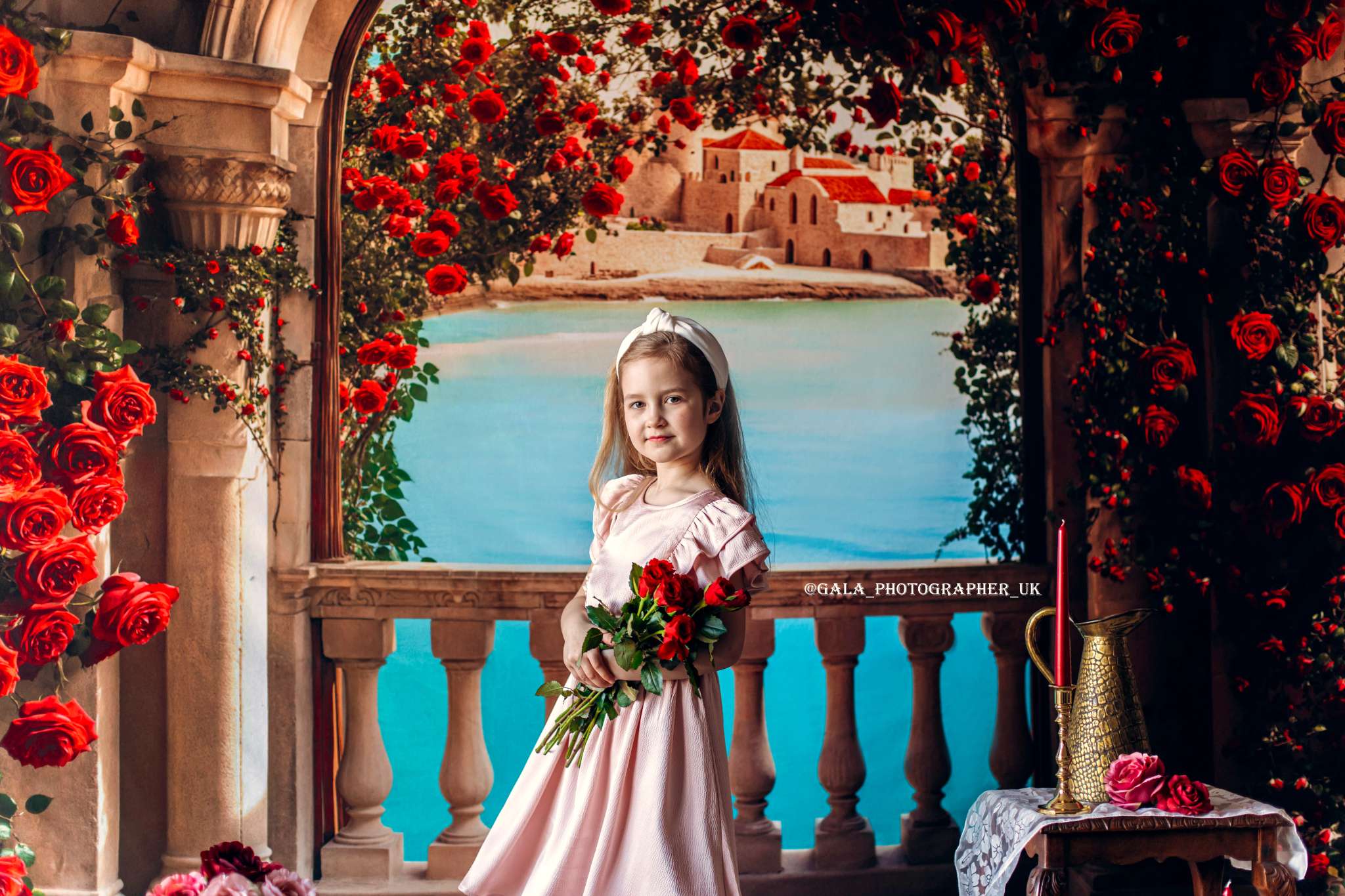 Kate Roses Arch Balcony Lake Backdrop Designed by Emetselch - Kate Backdrop AU