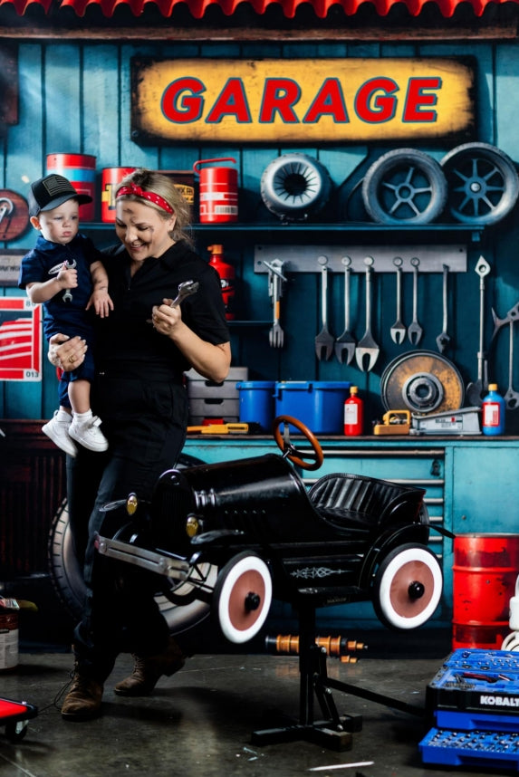 Kate Garage Tools Tyres Shelves Backdrop Designed by Emetselch