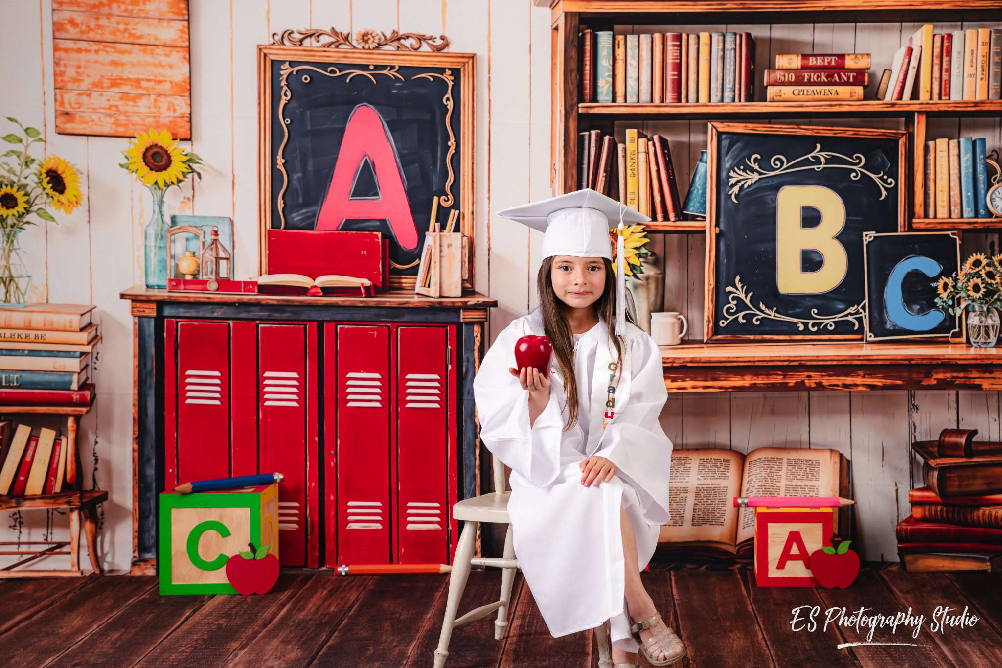 Kate Fleece ABC Back to School Bookshelf Backdrop Designed by Emetselch - Kate Backdrop AU