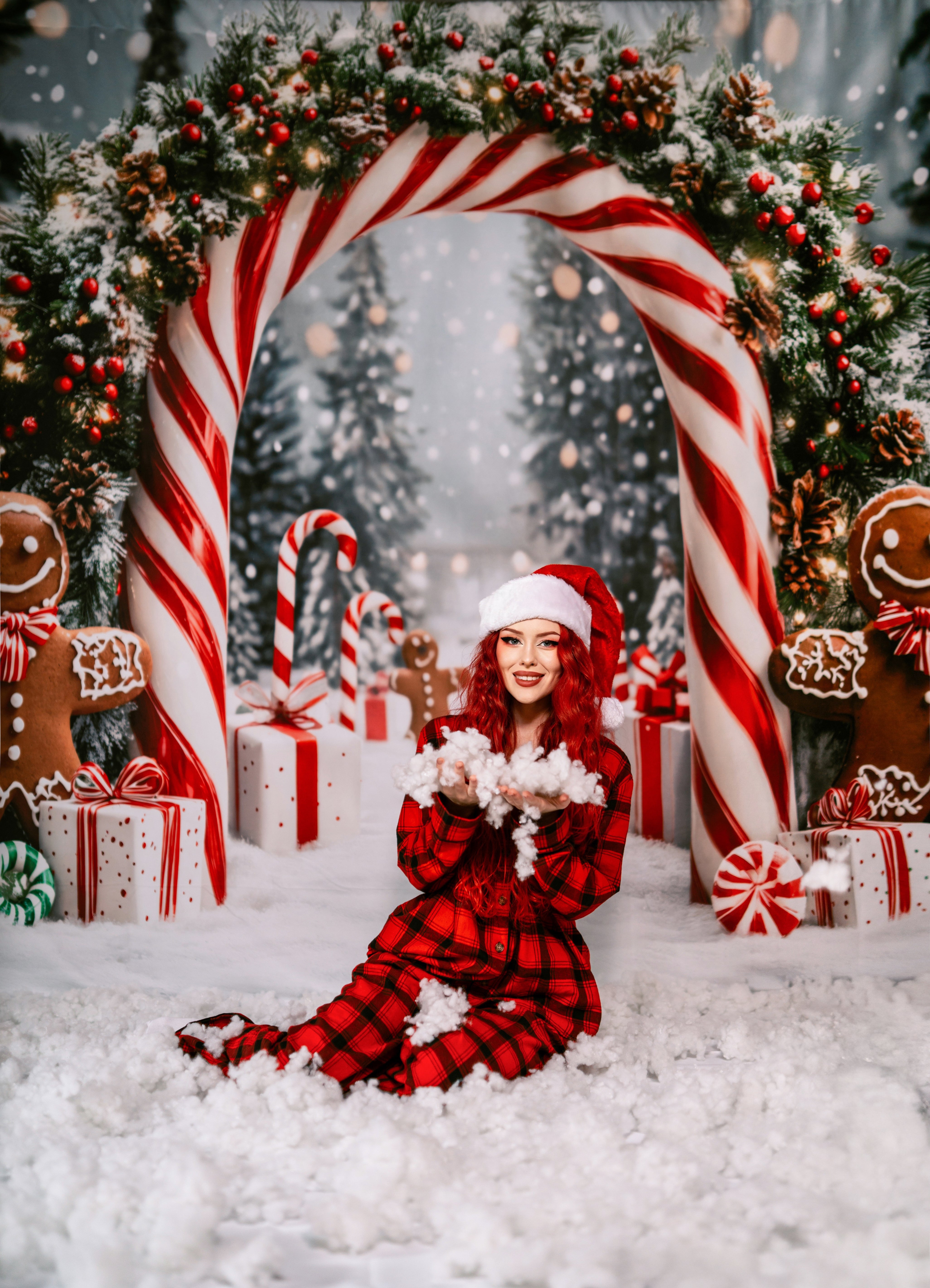 Kate Candy Christmas Gingerbread Backdrop+White Snow Floor Backdrop