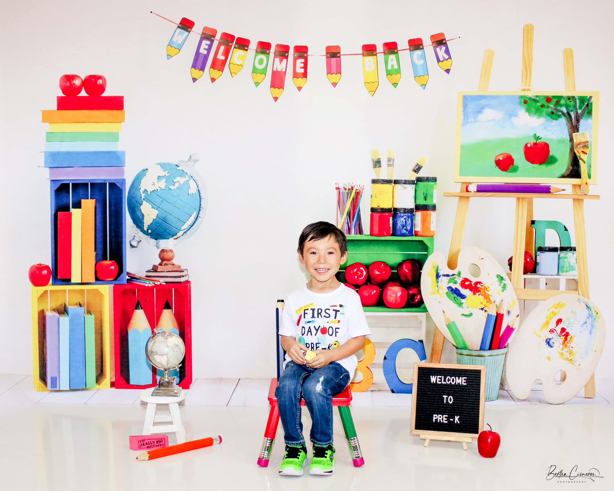 Kate Back to School Backdrop Retro Artist White Designed by Emetselch - Kate Backdrop AU