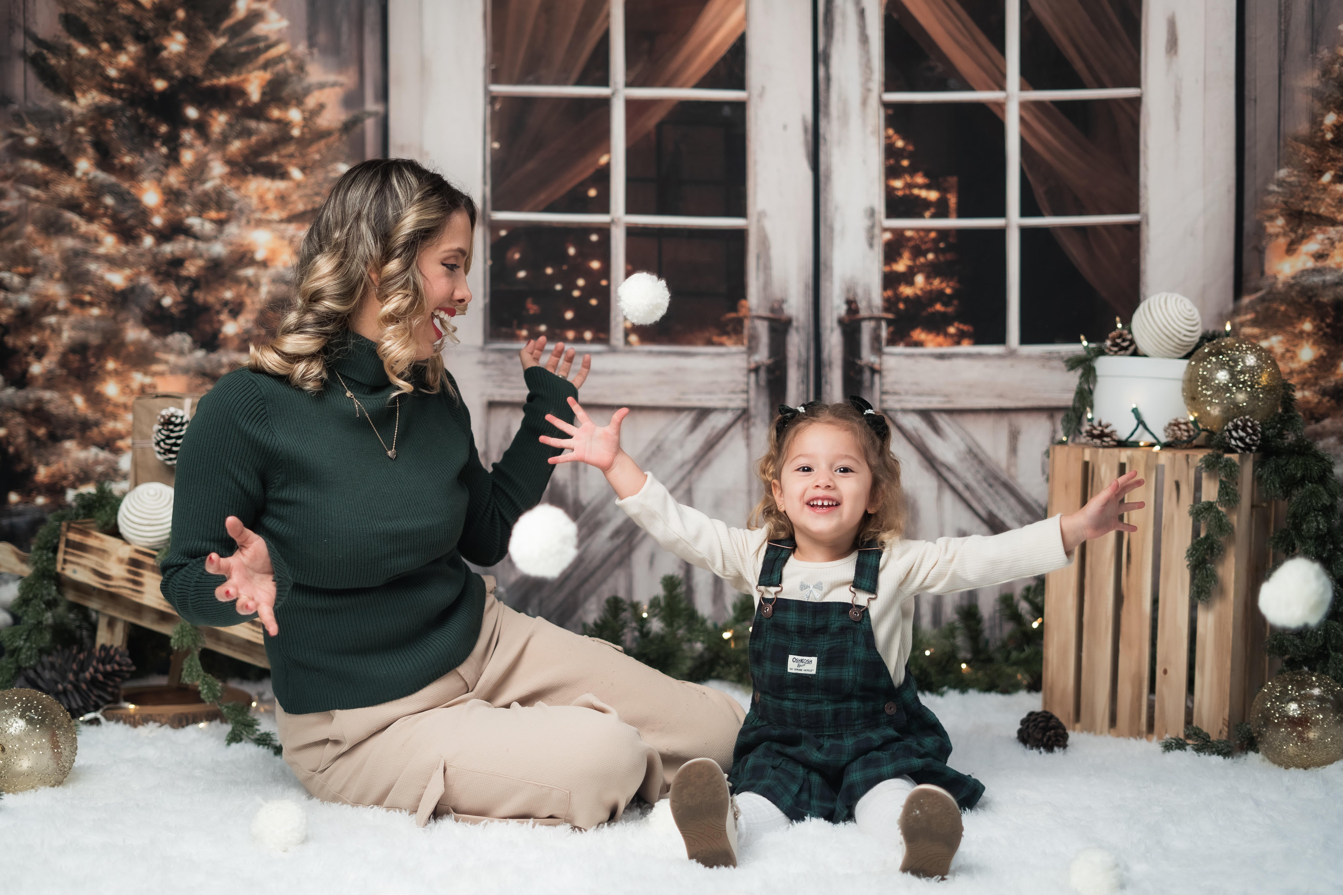 Kate Christmas Barn with Lights and Christmas Tree Fleece Backdrop Designed by Emetselch - Kate Backdrop AU