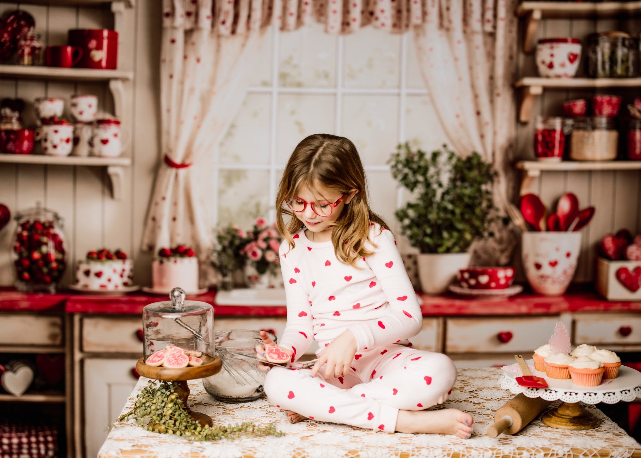 Kate Valentine's Day Kitchen Red Heart Cake Backdrop Designed by Emetselch - Kate Backdrop AU
