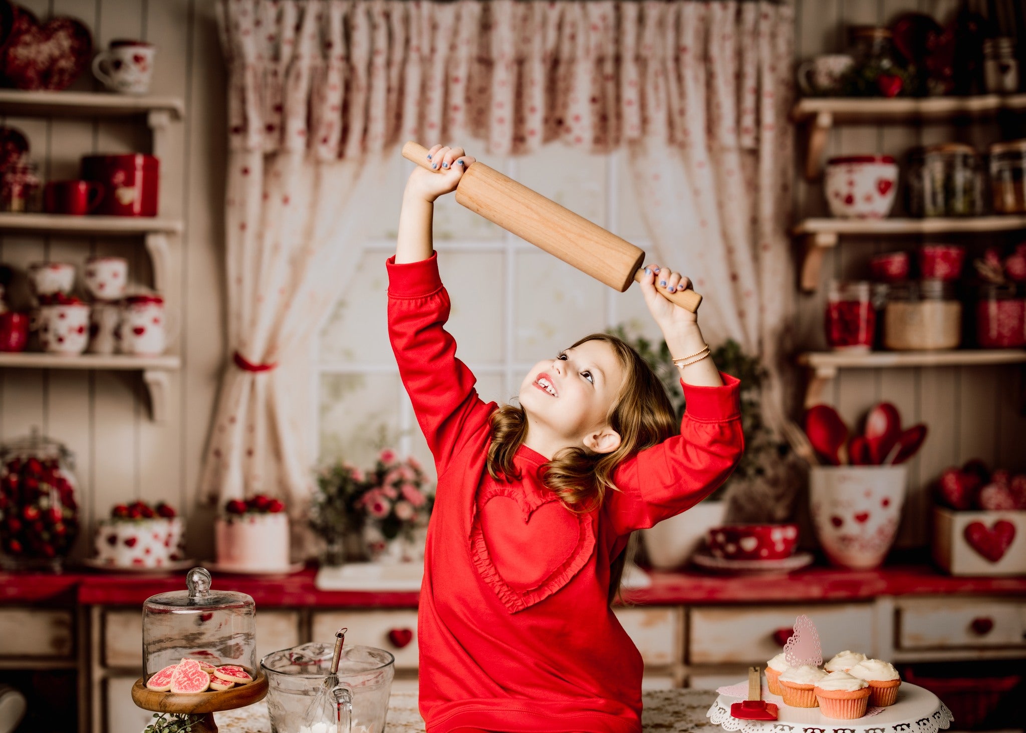 Kate Valentine's Day Kitchen Red Heart Cake Backdrop Designed by Emetselch - Kate Backdrop AU
