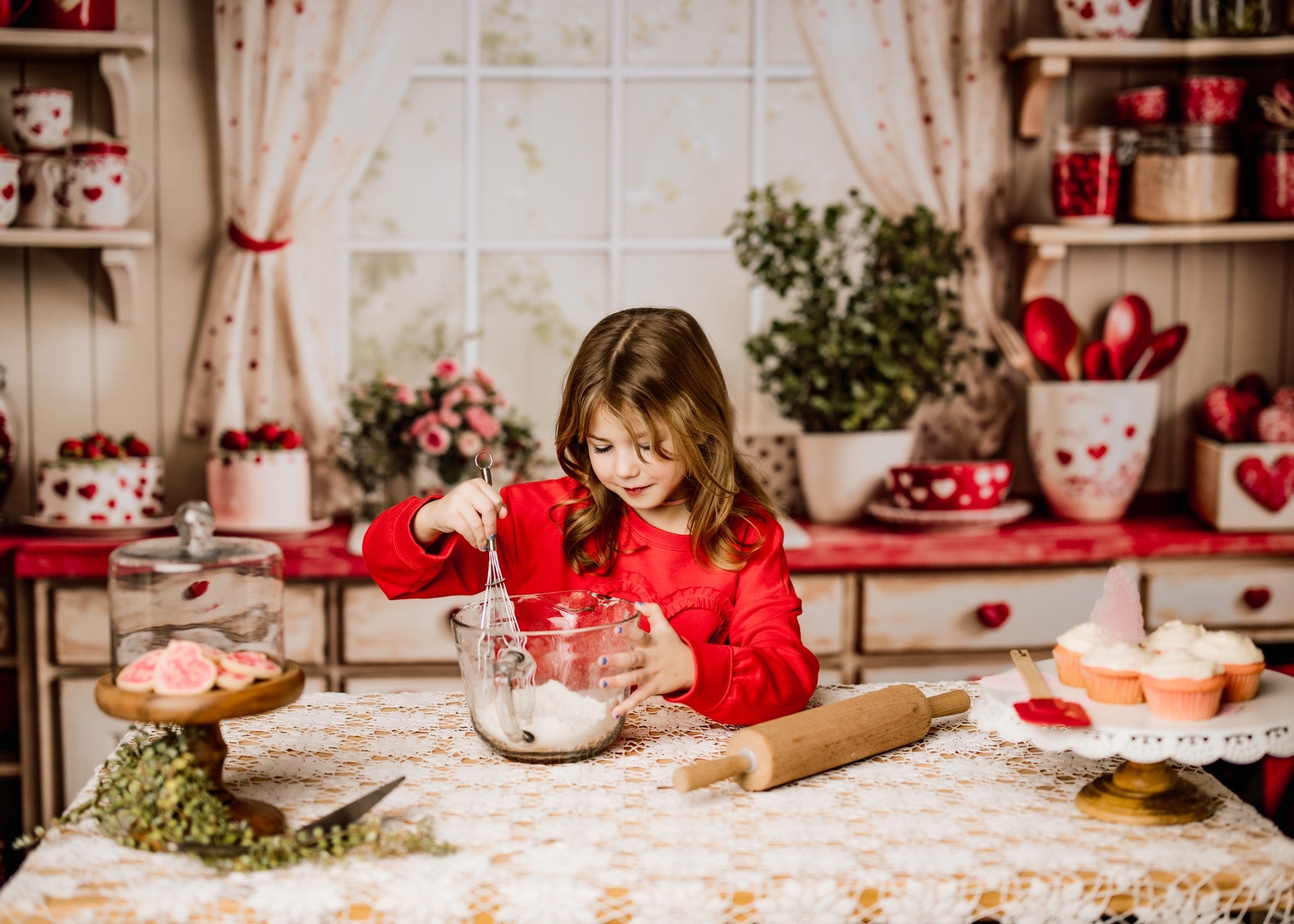 Kate Valentine's Day Kitchen Red Heart Cake Backdrop Designed by Emetselch - Kate Backdrop AU