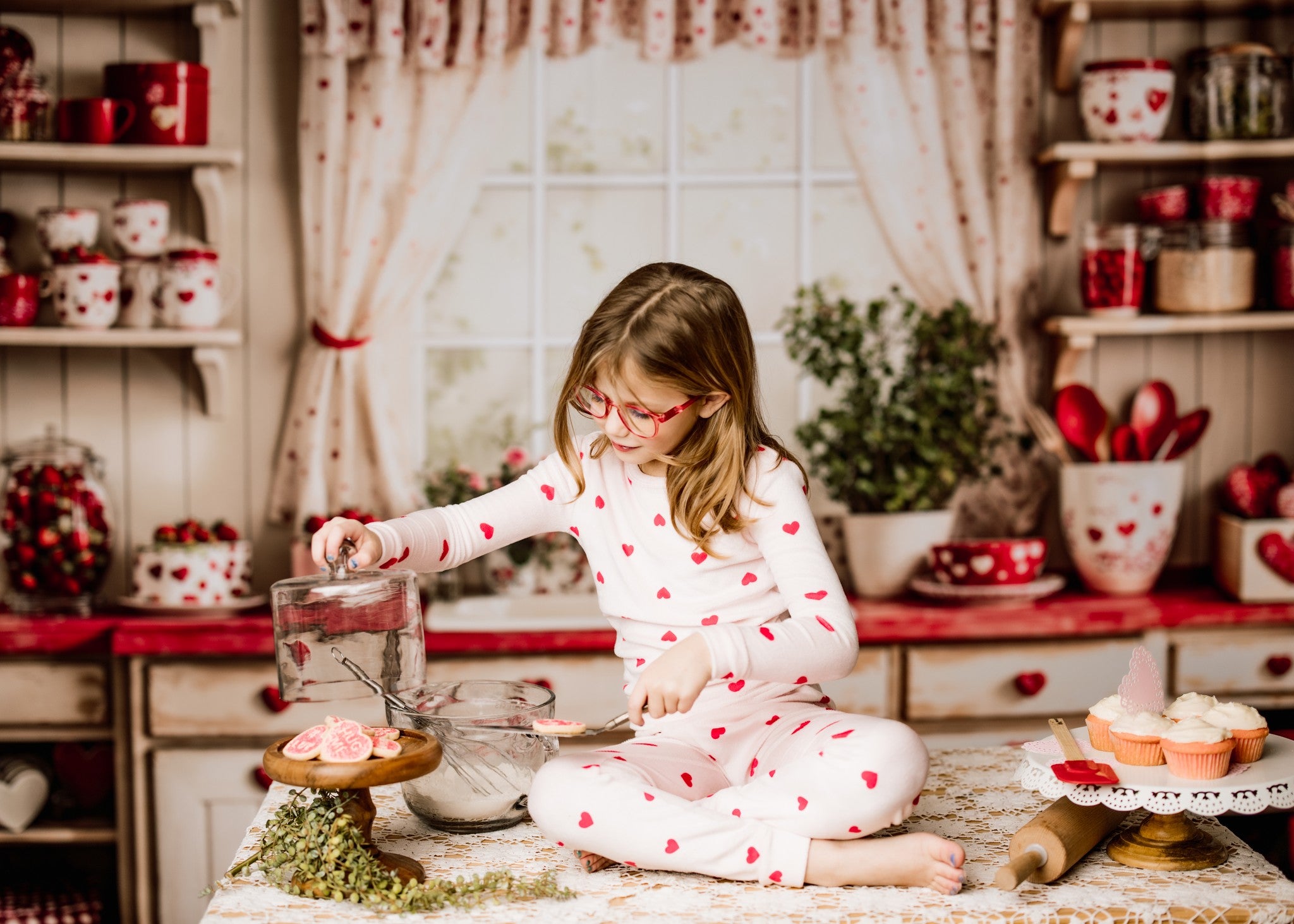 Kate Valentine's Day Kitchen Red Heart Cake Backdrop Designed by Emetselch - Kate Backdrop AU