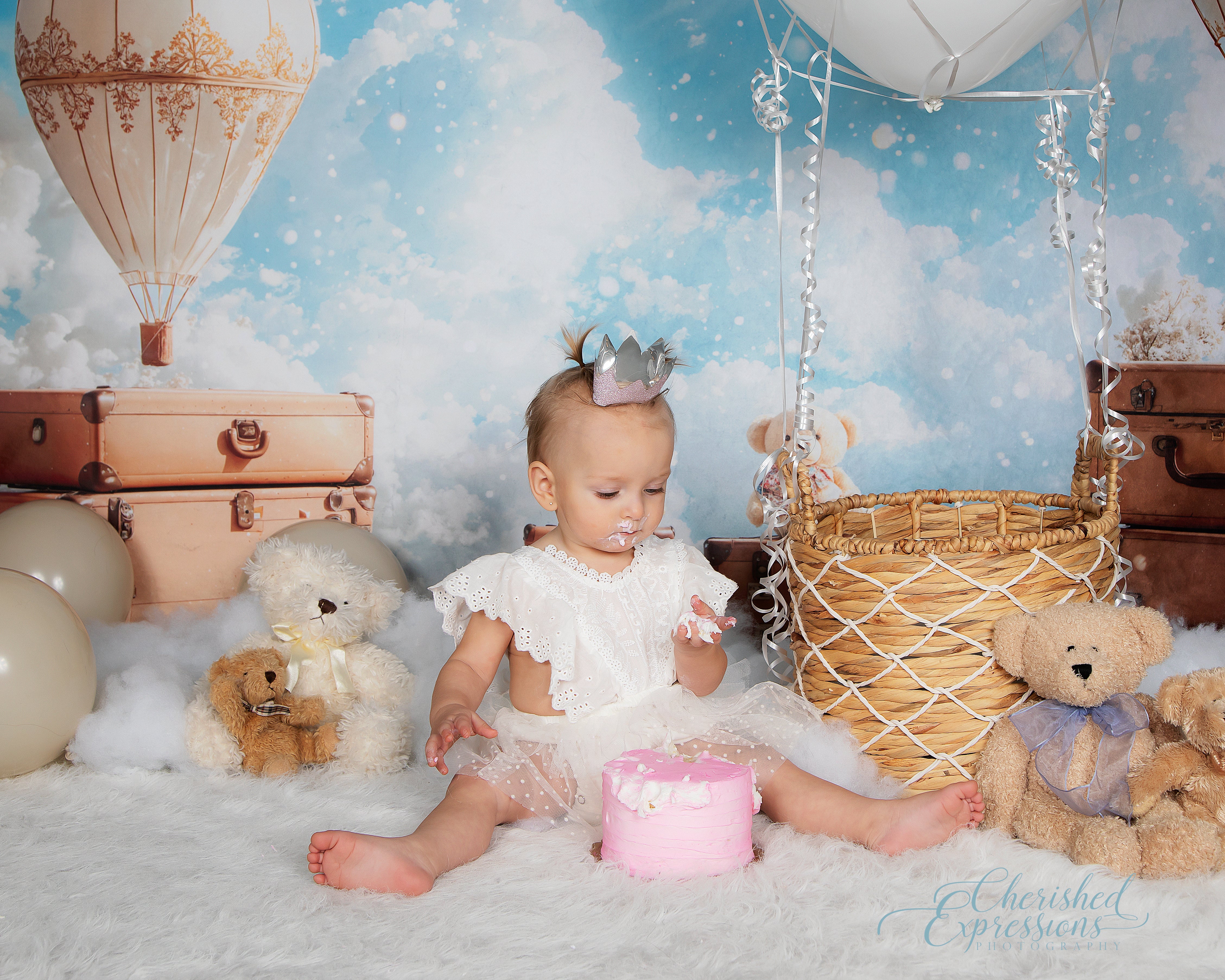 Kate Hot Air Balloons Clouds Travel Sky Backdrop Designed by Emetselch