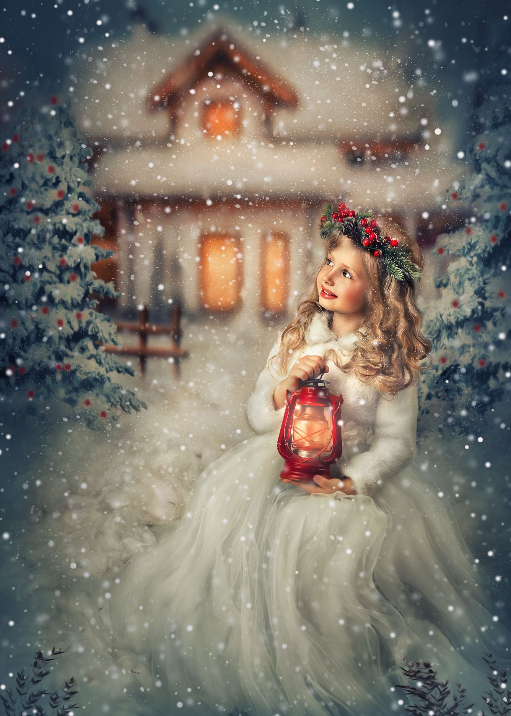 Kate Christmas Winter Trees House Backdrop Designed By Jerry_Sina - Kate Backdrop AU