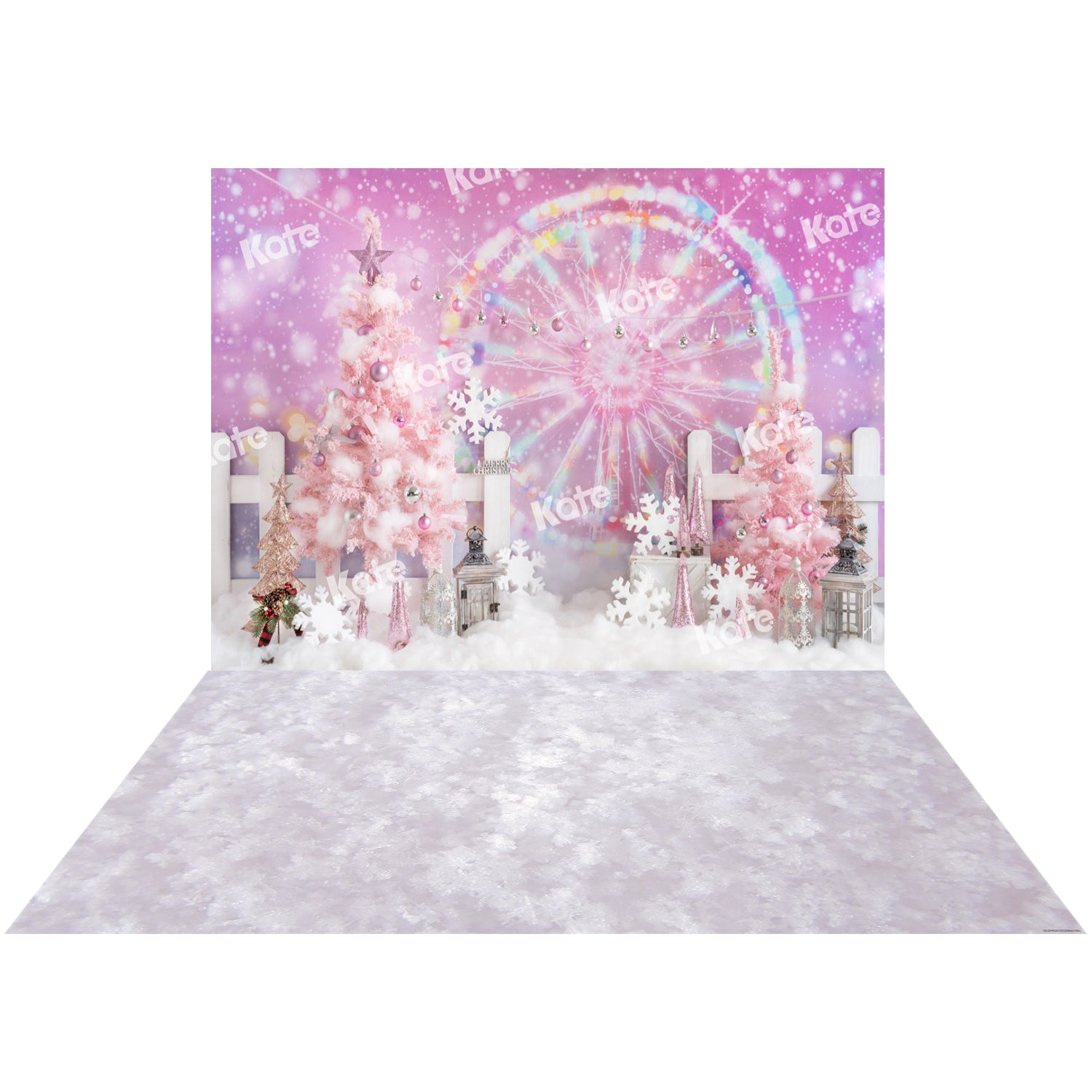 Kate Ferris Wheel Snow Christmas Tree Bokeh Backdrop+Kate Snowy Rubber Floor Mat