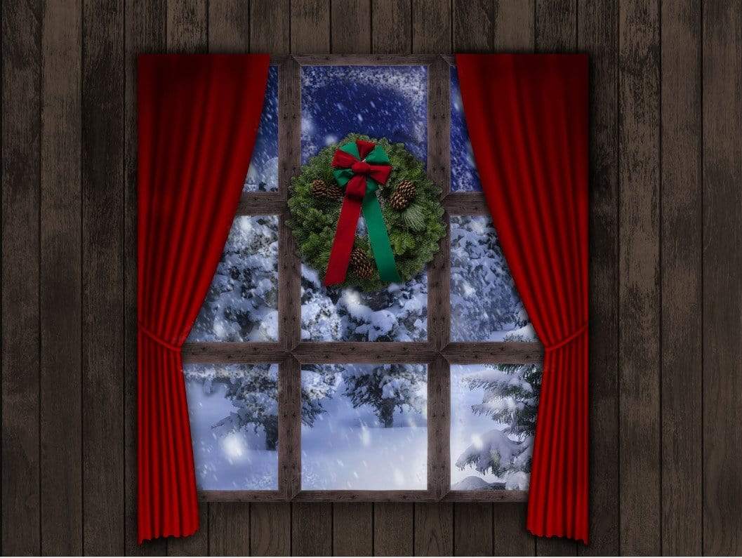 Kate Christmas Window Wreath Night Sky Backdrop for Photography Designed By Jerry_Sina