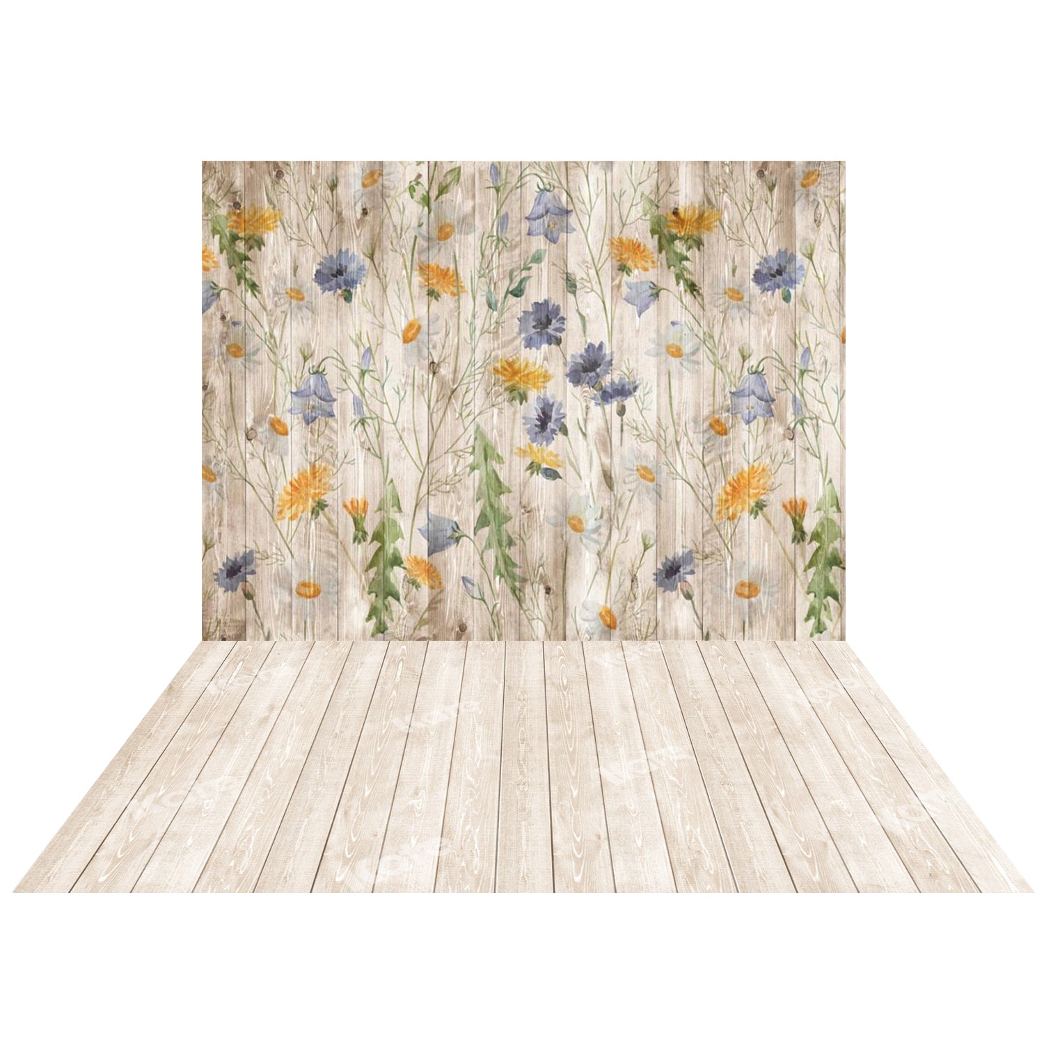 Kate Flowers Wood Stripes Backdrop+Kate Wood Grain Plank Rubber Floor Mat