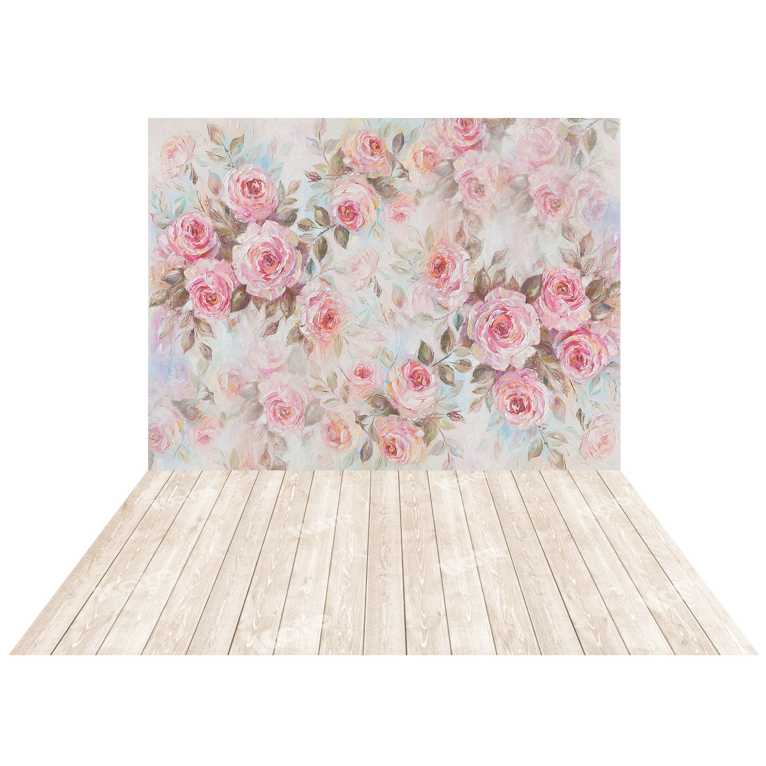 Kate Fine Art Pink Flower Floral Oil Painting Backdrop+Kate Wood Grain Plank Rubber Floor Mat
