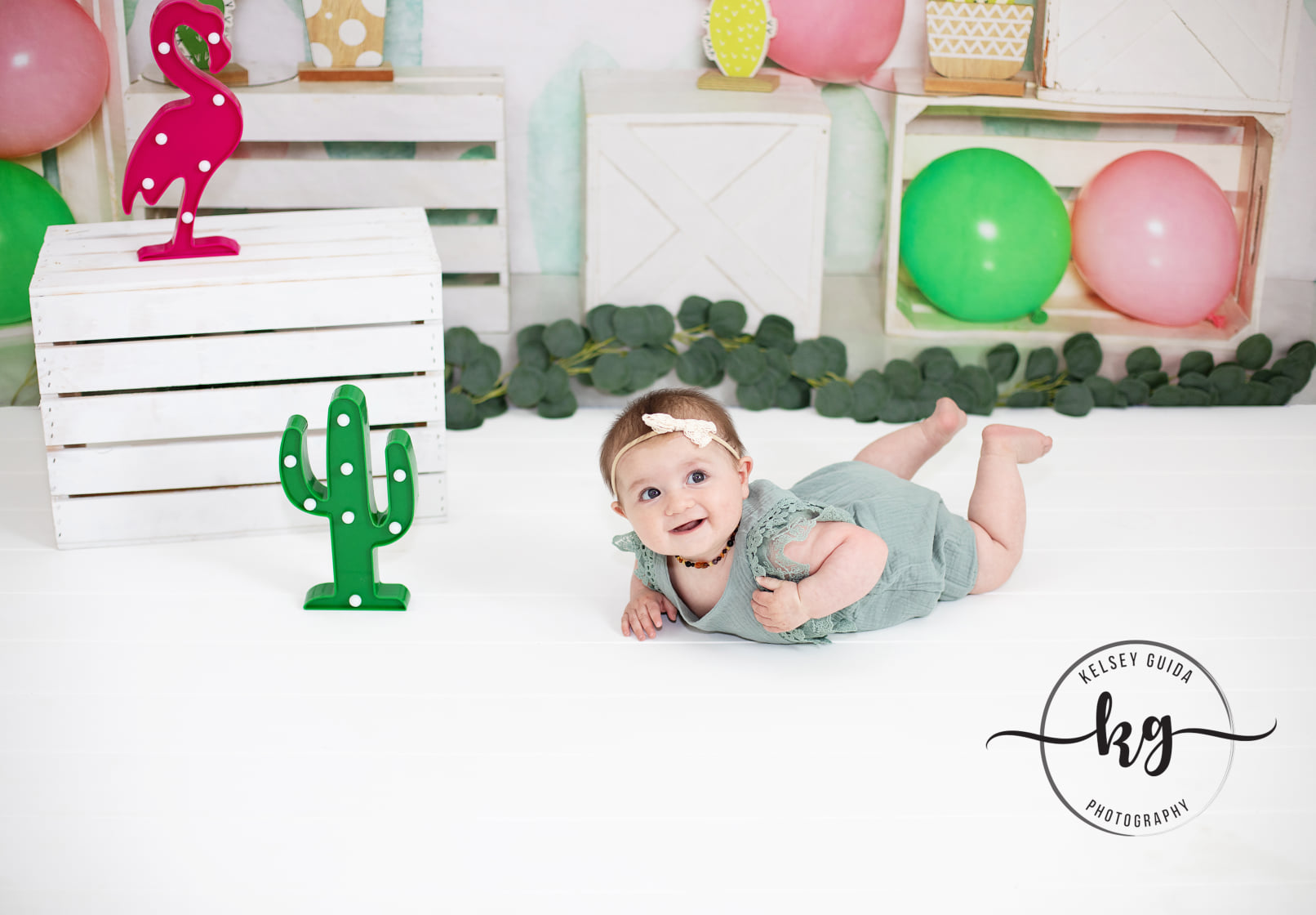 Kate Cake Smash Summer Backdrop with Cactus Balloons Designed by Emetselch - Kate Backdrop AU
