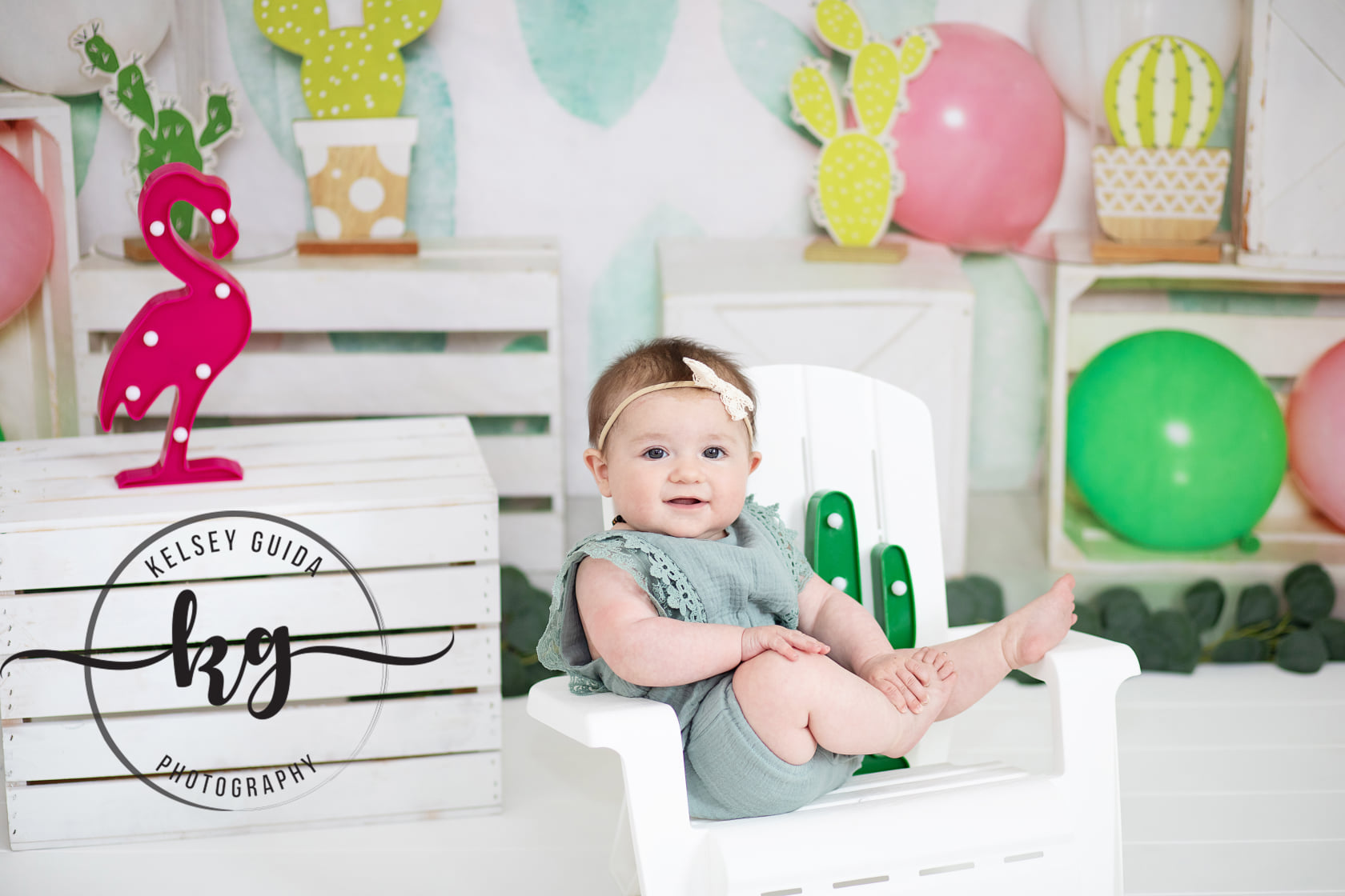Kate Cake Smash Summer Backdrop with Cactus Balloons Designed by Emetselch - Kate Backdrop AU
