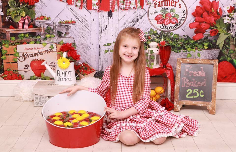 Kate Summer Strawberry White Wooden Board With Banners Backdrop