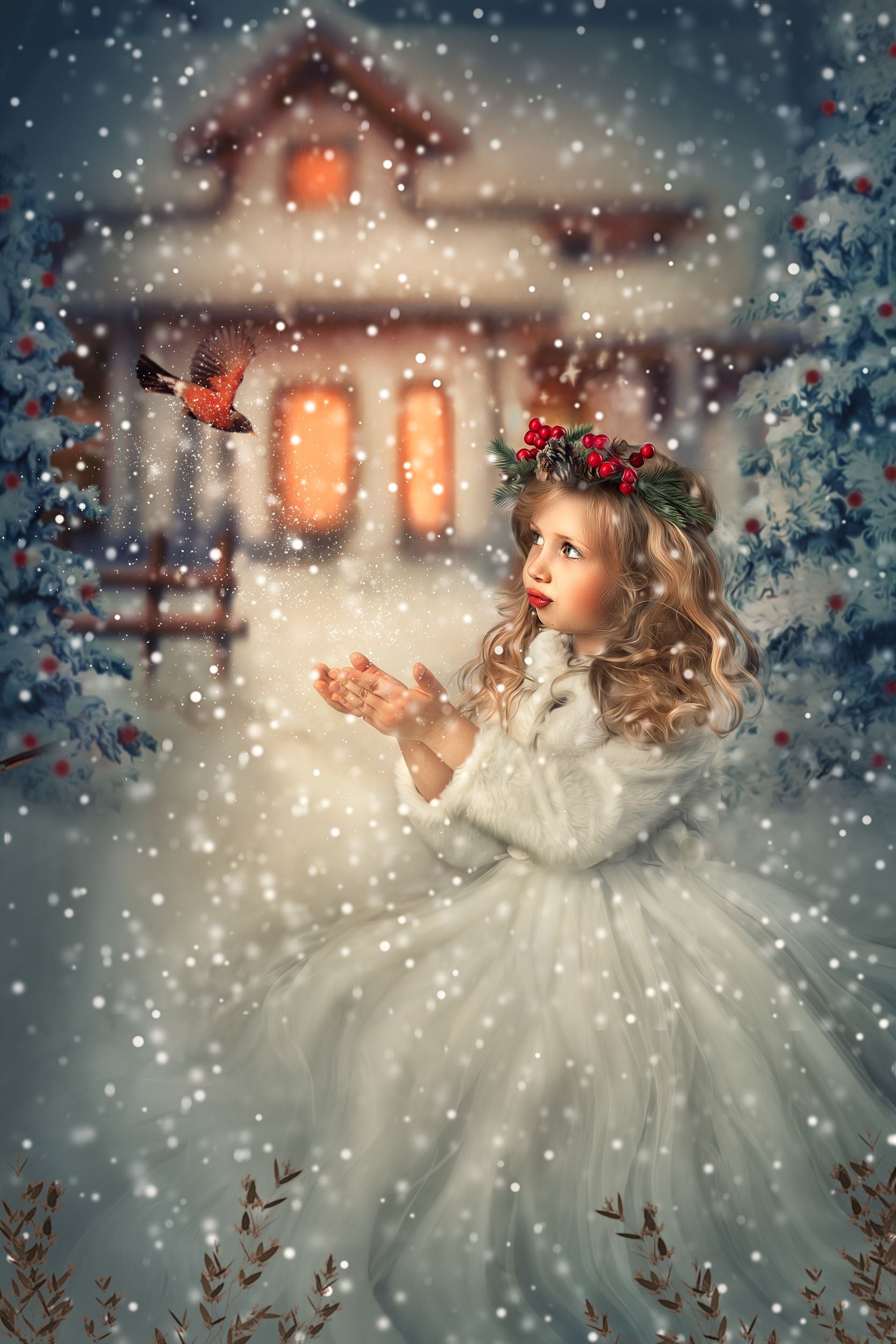 Kate Christmas Winter Trees House Backdrop Designed By Jerry_Sina - Kate Backdrop AU