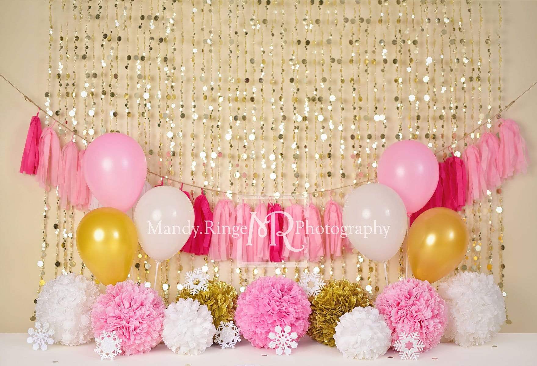 Kate Pink and Gold Winter Birthday Backdrop for Photography Designed by Mandy Ringe Photography - Kate Backdrop AU