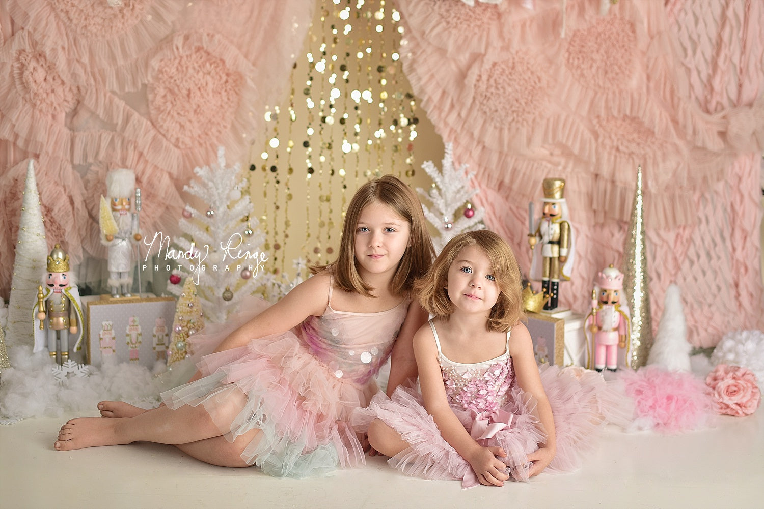 Kate Pink and Gold Nutcrackers Christmas Backdrop for Photography Designed By Mandy Ringe Photography