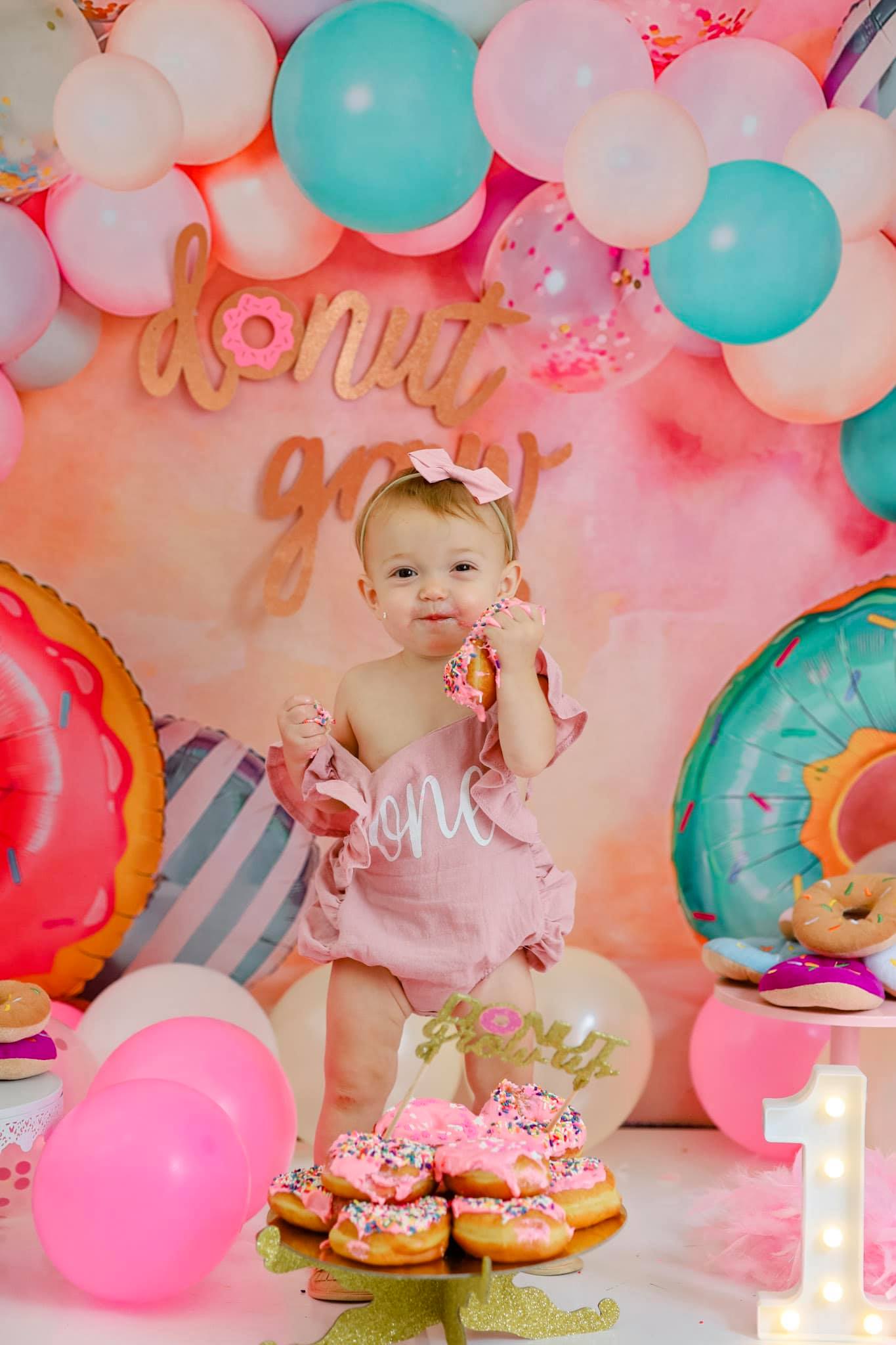 Kate Cake Smash Donut Balloon Backdrop Designed by Emetselch - Kate Backdrop AU