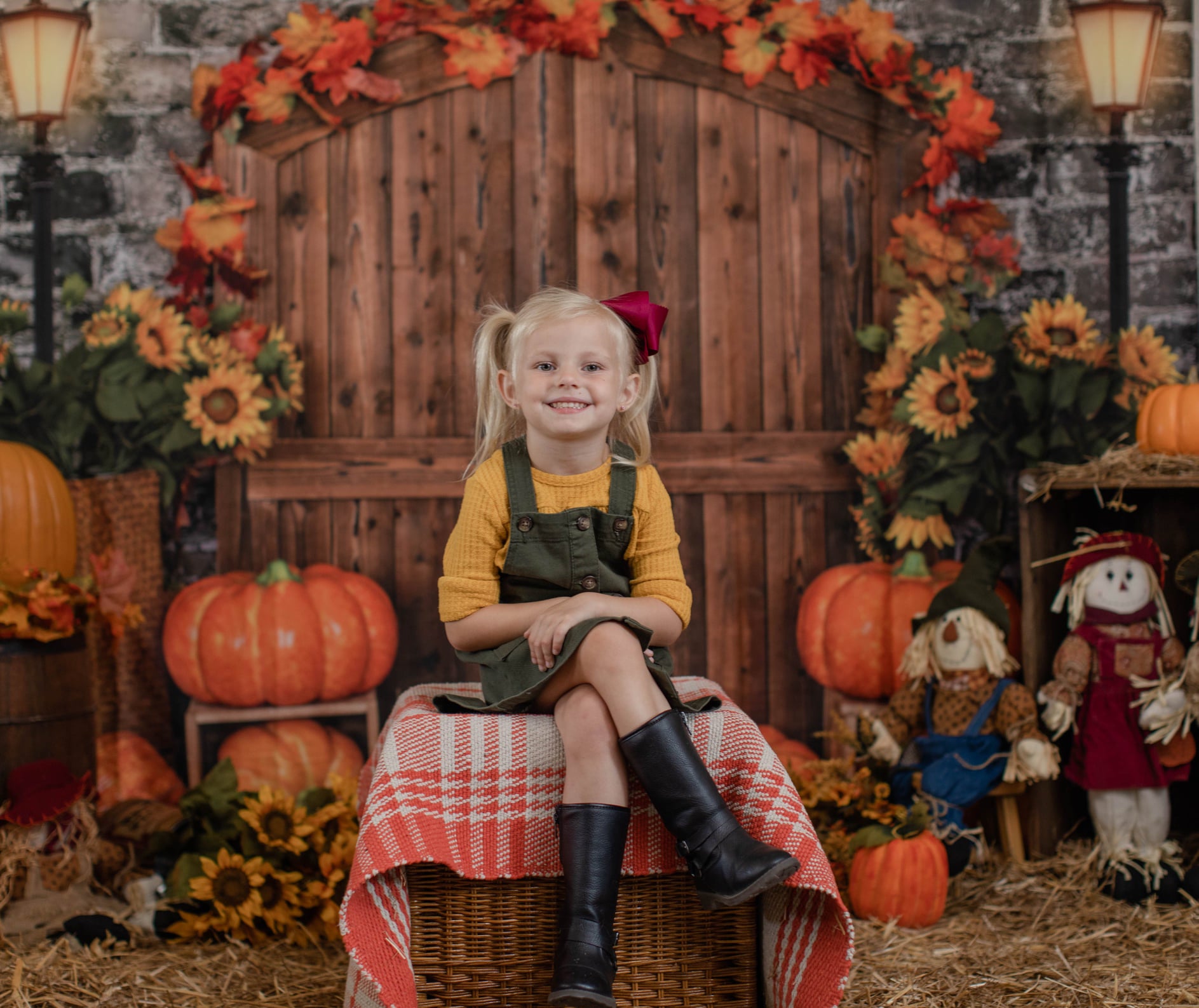 Kate Autumn Pumpkin Brick Barn Door Backdrop Designed by Emetselch - Kate Backdrop AU