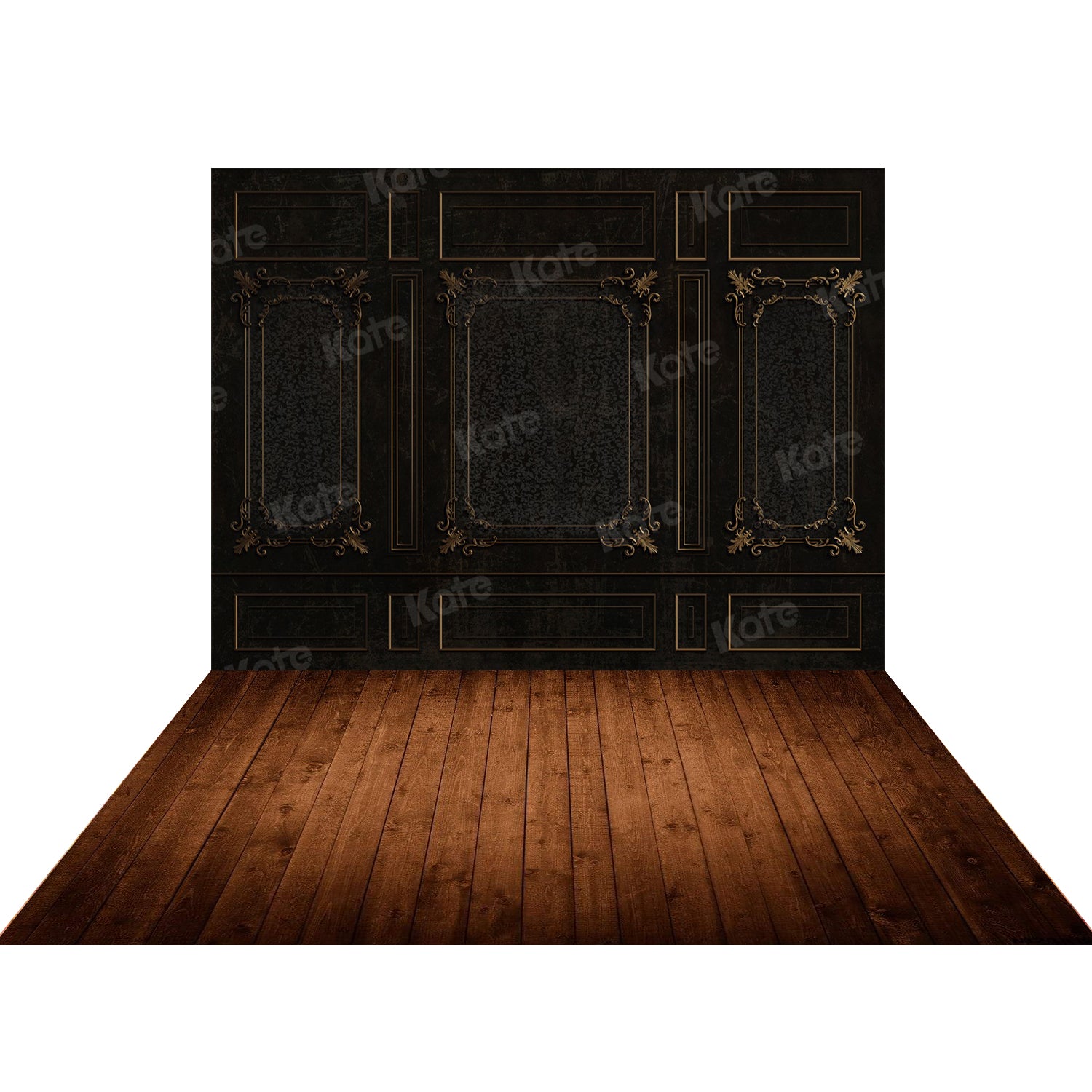 Kate Black Textured Pattern Retro Wall Backdrop+Kate Brown/Red Tones Wood Rubber Floor Mat - Kate Backdrop AU