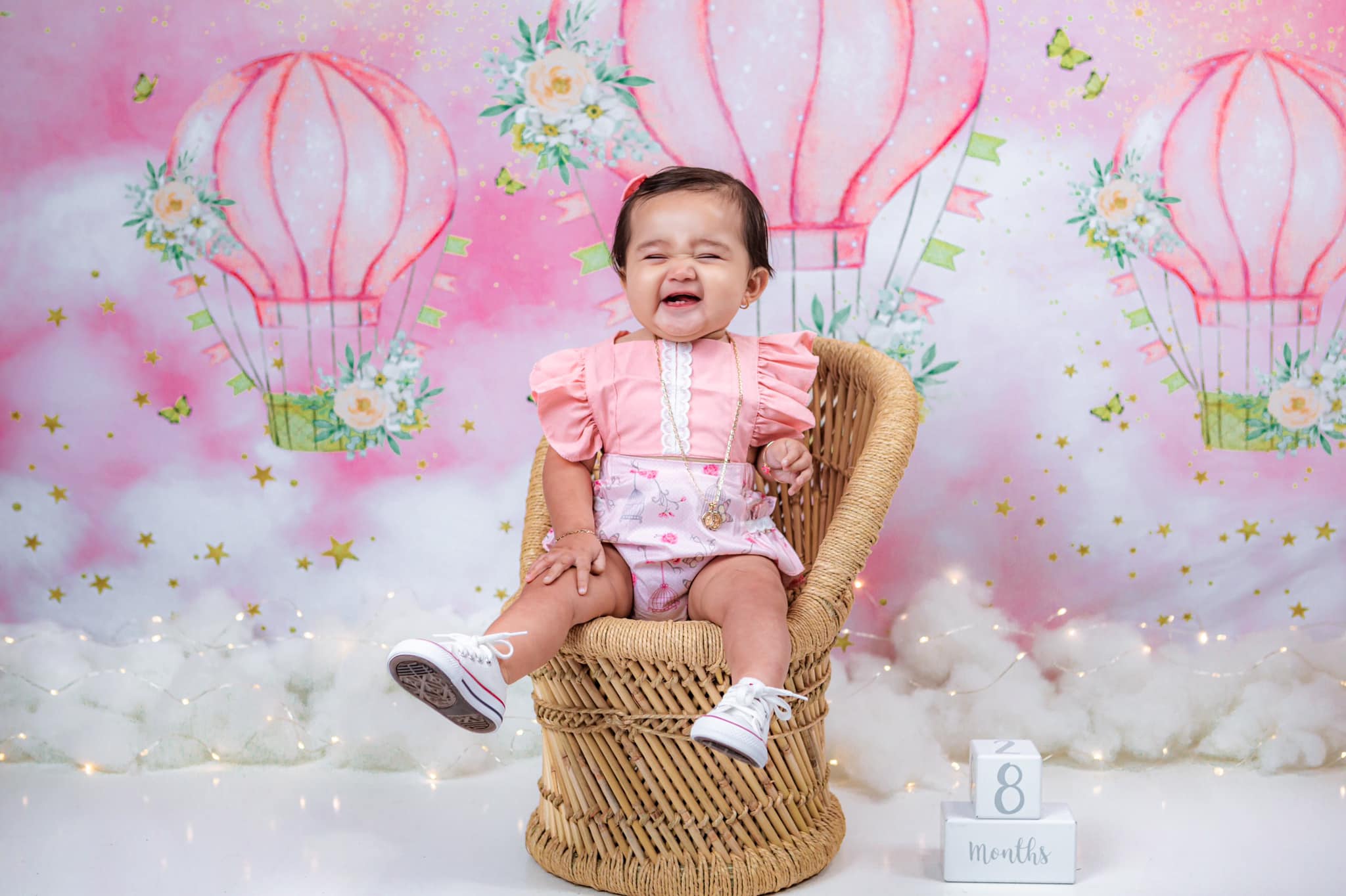 Kate Cake Smash Backdrop Stars Pink Clouds Hot Air Balloons Designed By JS Photography - Kate Backdrop AU
