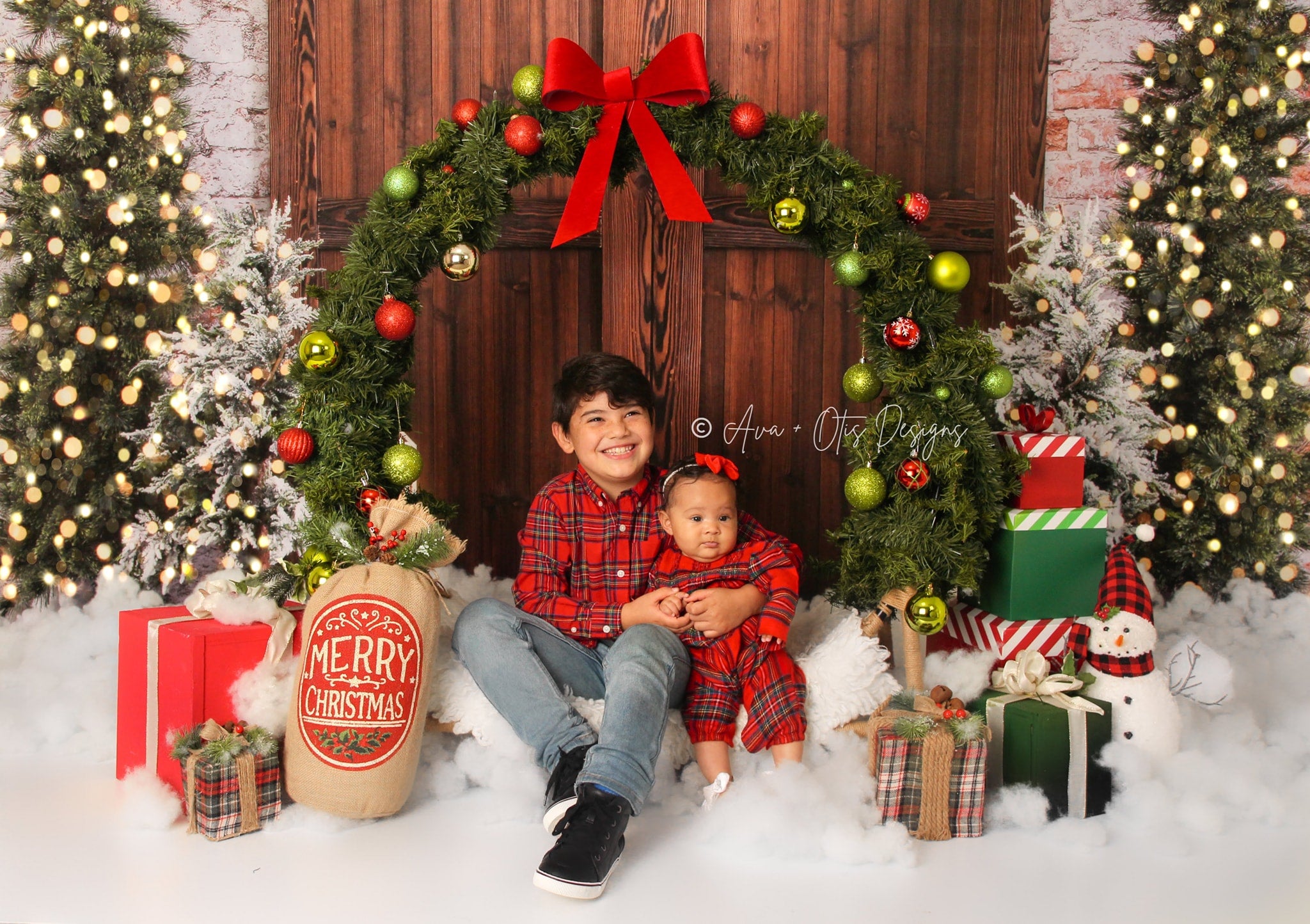 Kate Christmas Backdrop Snow Tree Winter Brick Wall Designed by Emetselch - Kate Backdrop AU
