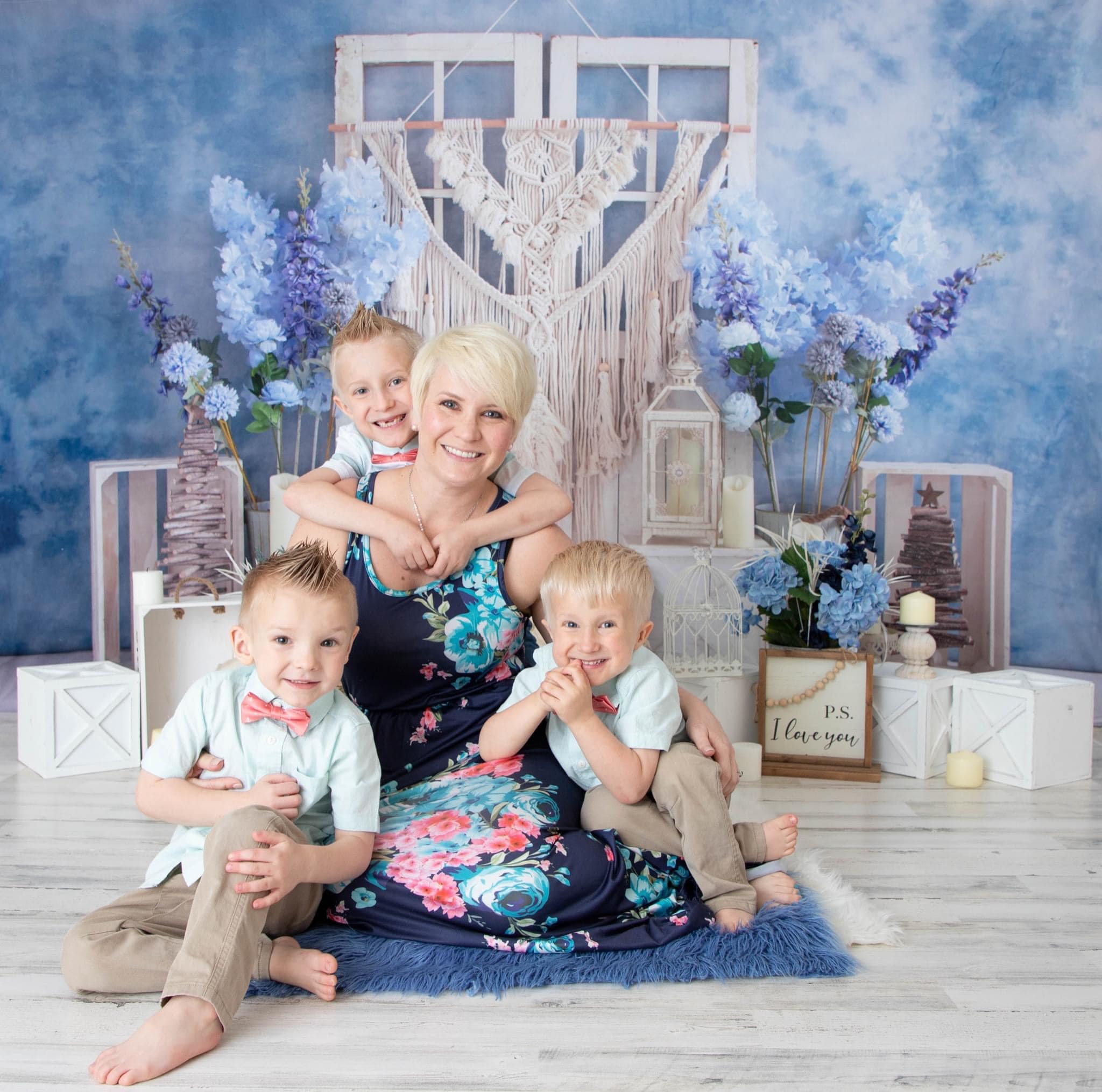 Kate Blue Floral Boho Backdrop Designed by Emetselch - Kate Backdrop AU