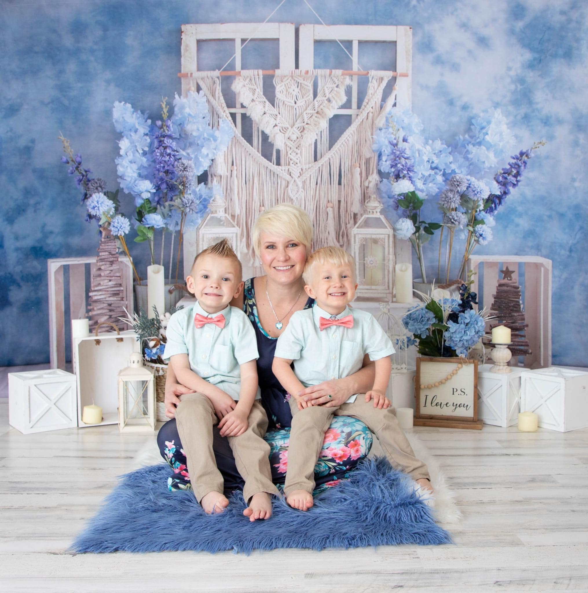 Kate Blue Floral Boho Backdrop Designed by Emetselch - Kate Backdrop AU