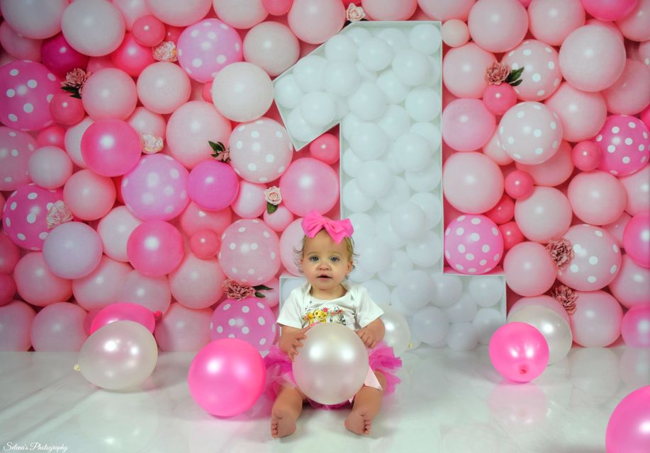 Kate Pink Balloon Wall Backdrop First Birthday Floral for Photography Designed by Kerry Anderson - Kate Backdrop AU