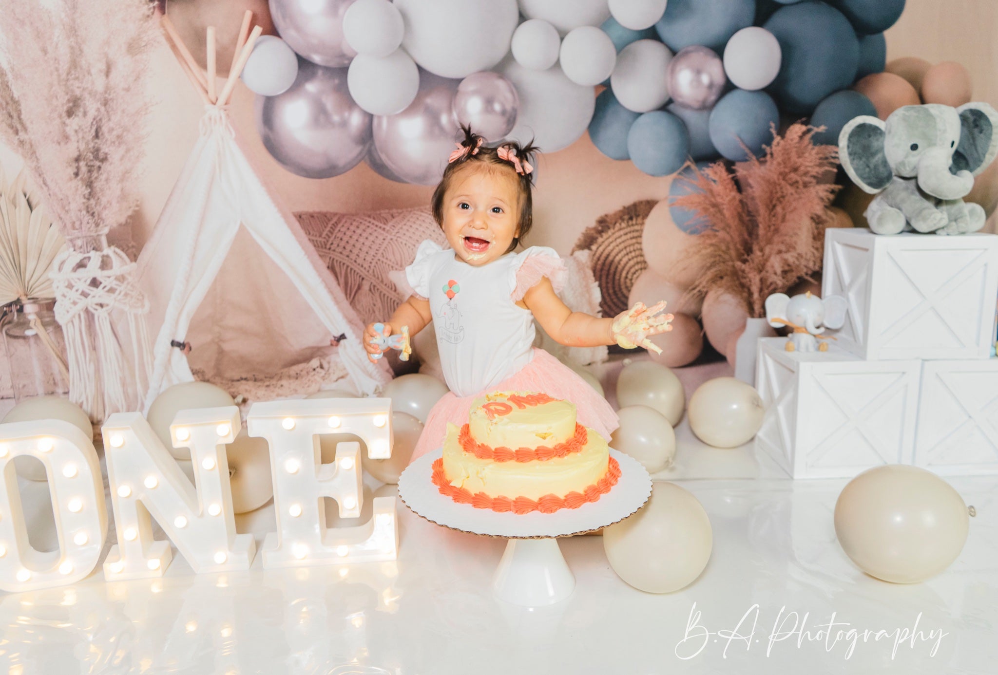 Kate Boho Balloons Tent Backdrop Matte Blue Designed by Mandy Ringe Photography