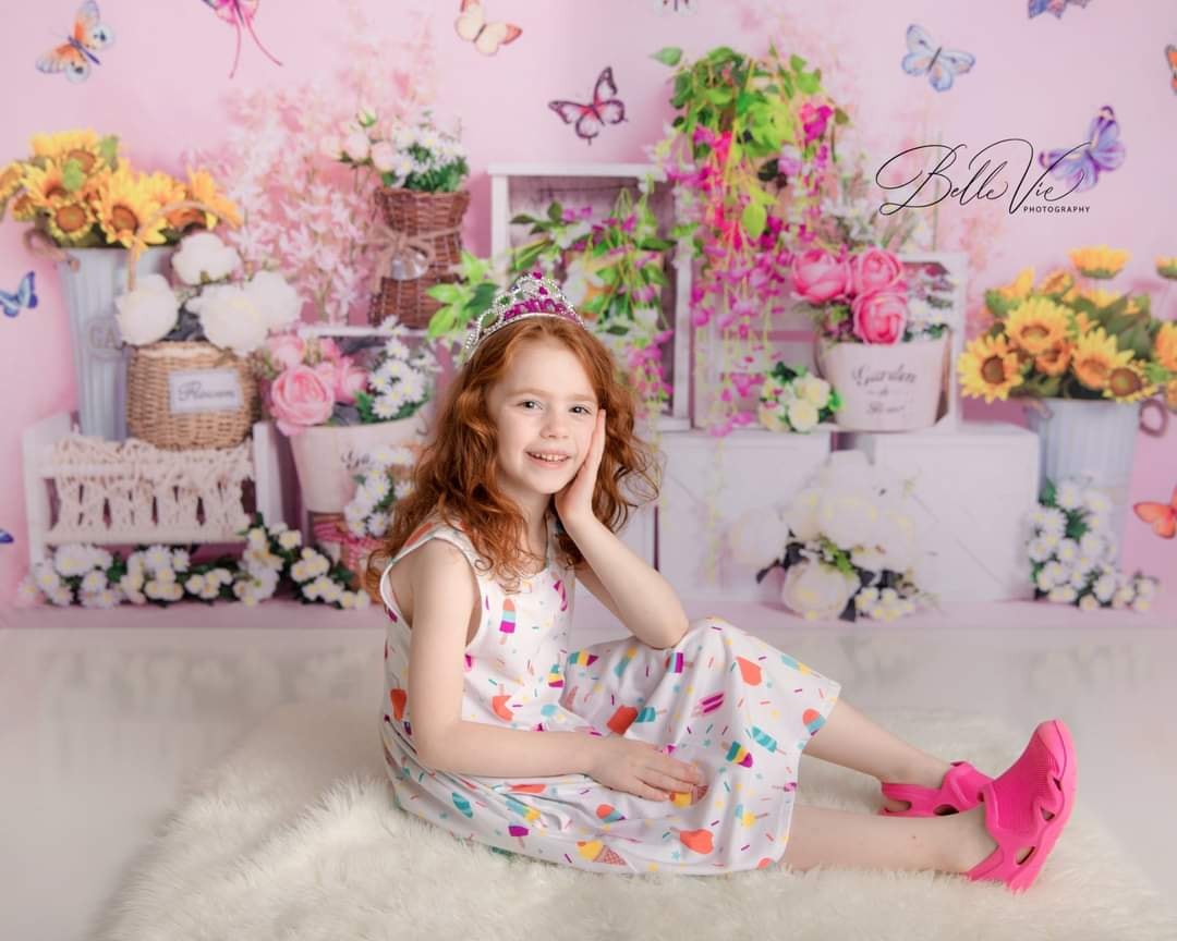 Kate Spring Flowers Butterfly Wall Backdrop Designed by Emetselch