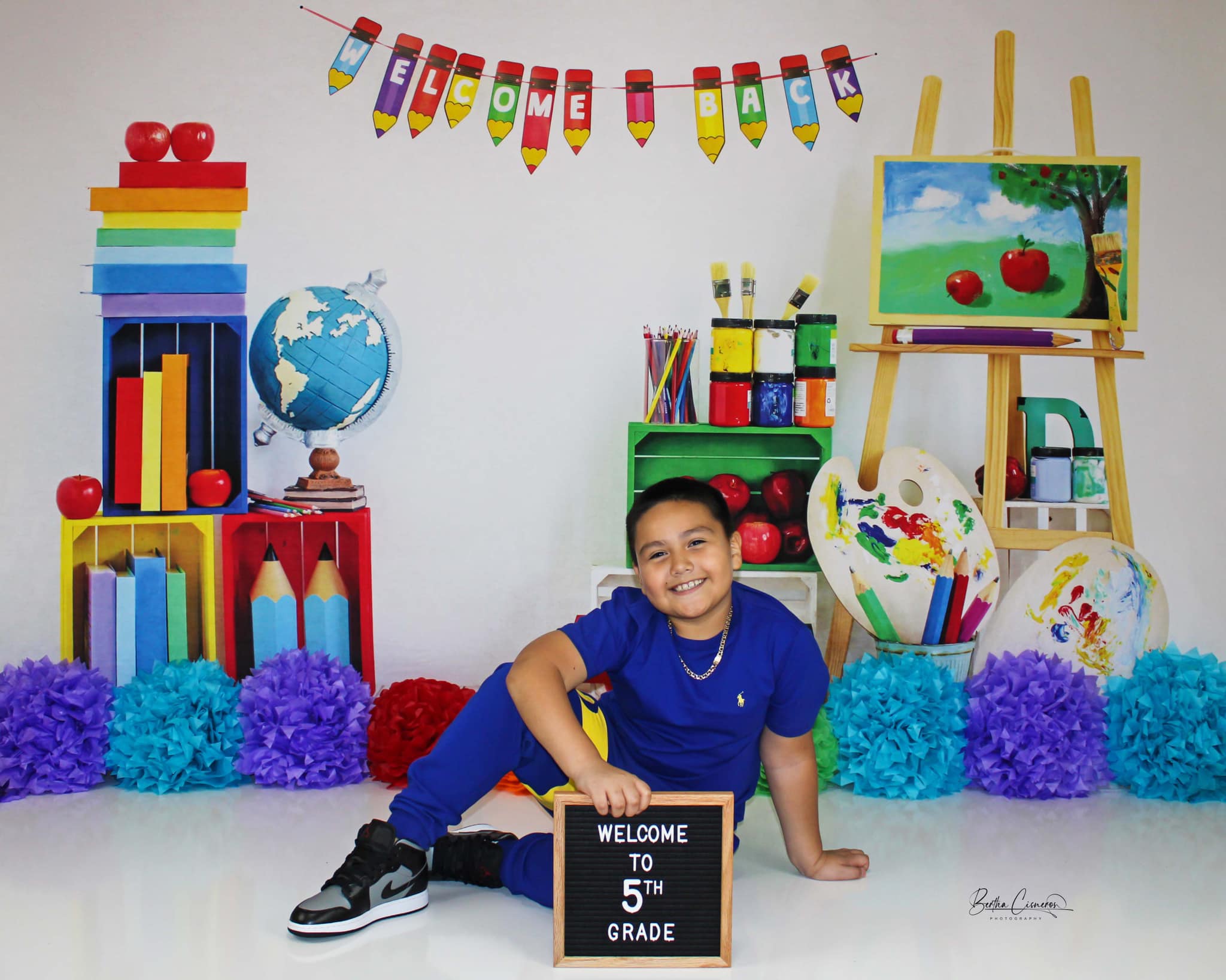 Kate Back to School Backdrop Retro Artist White Designed by Emetselch - Kate Backdrop AU