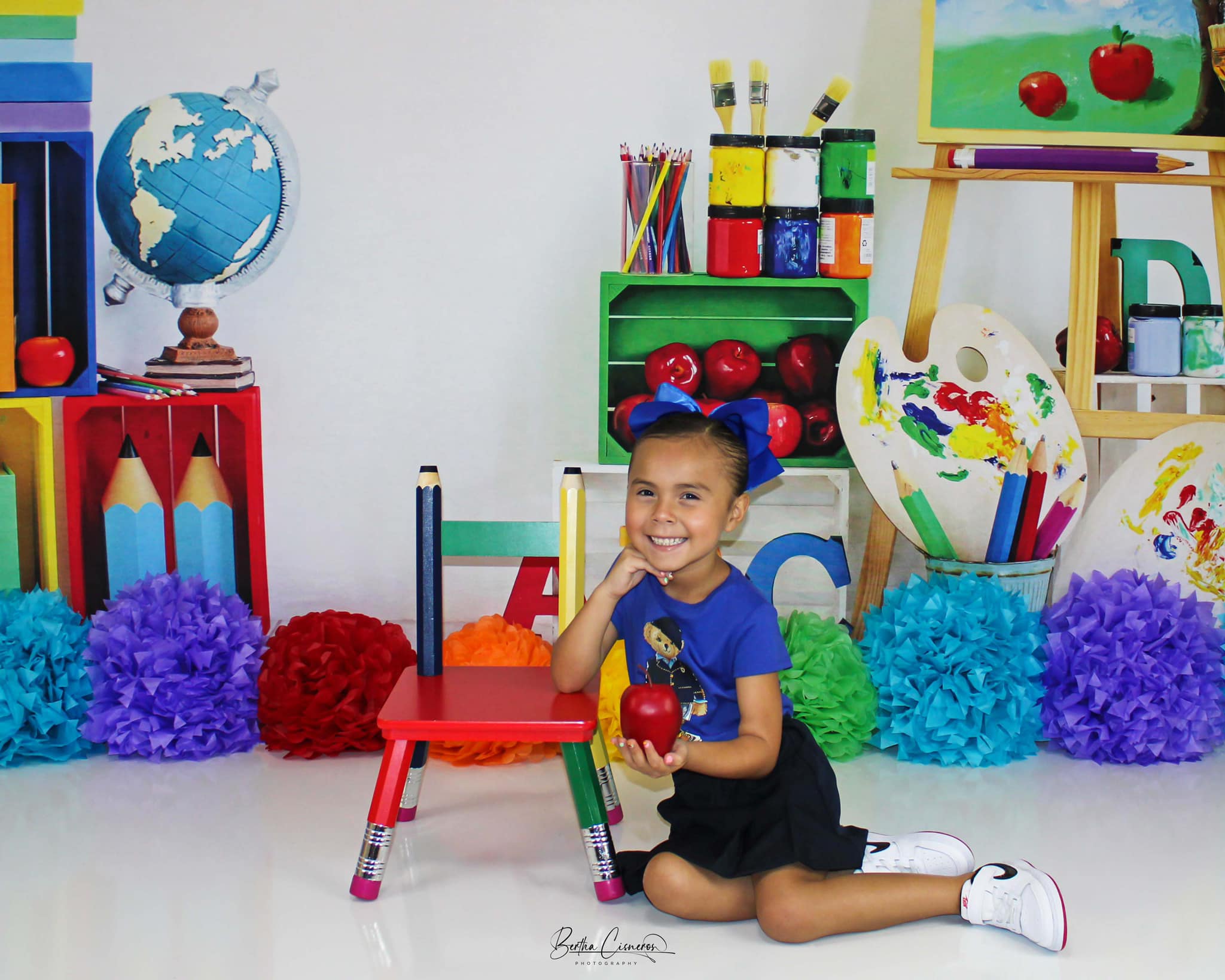 Kate Back to School Backdrop Retro Artist White Designed by Emetselch - Kate Backdrop AU