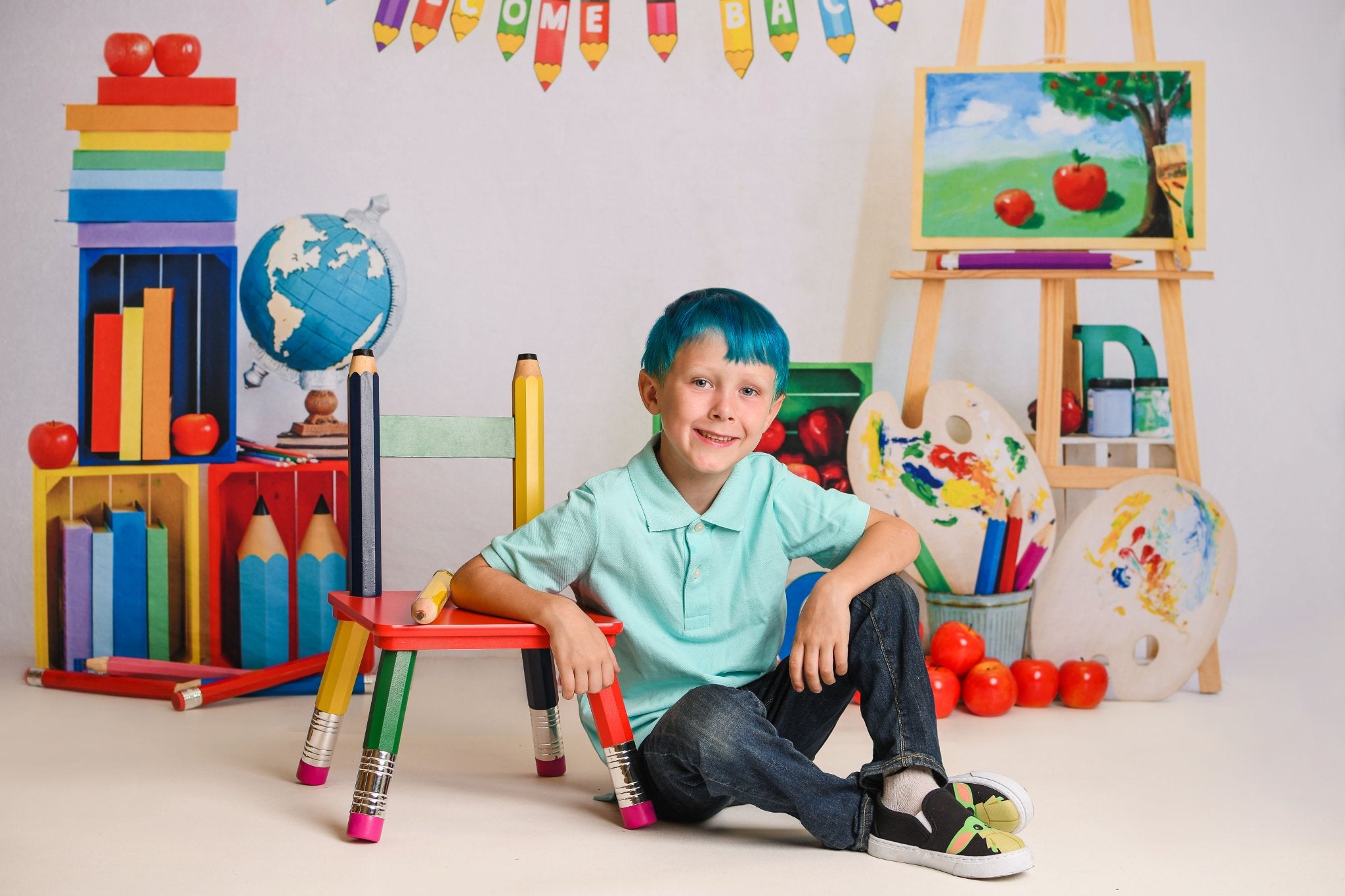 Kate Back to School Backdrop Retro Artist White Designed by Emetselch - Kate Backdrop AU