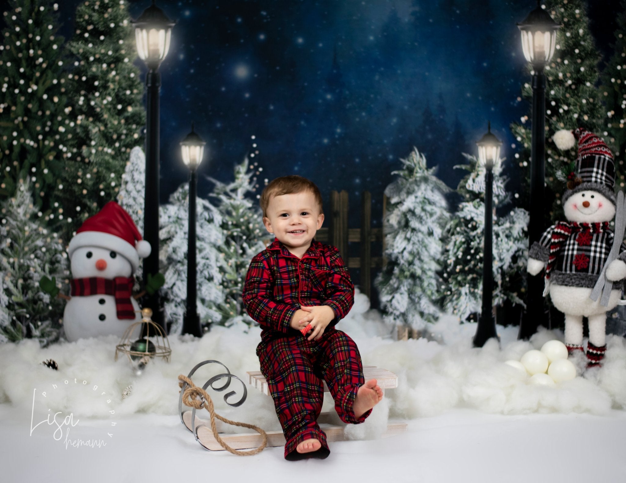 Kate Christmas Backdrop Snow Tree Night Snowman for Photography - Kate Backdrop AU