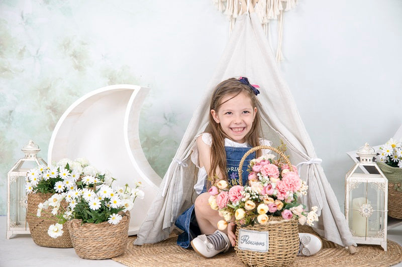 Kate Fine Art Watercolors Green Flowers Abstract Backdrop designed by Veronika Gant - Kate Backdrop AU