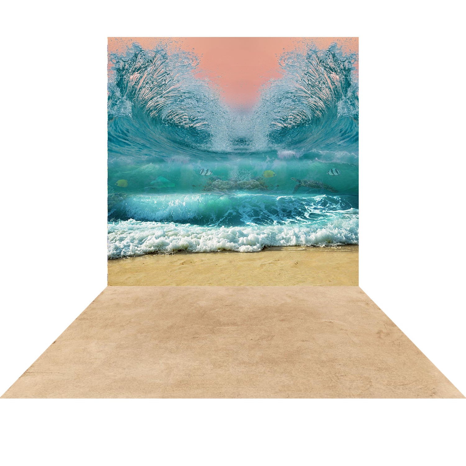 Kate 8x8ft Summer Beach Waves Backdrop + 8x5ft Abstract Texture Rubber Floor Mat for Photography