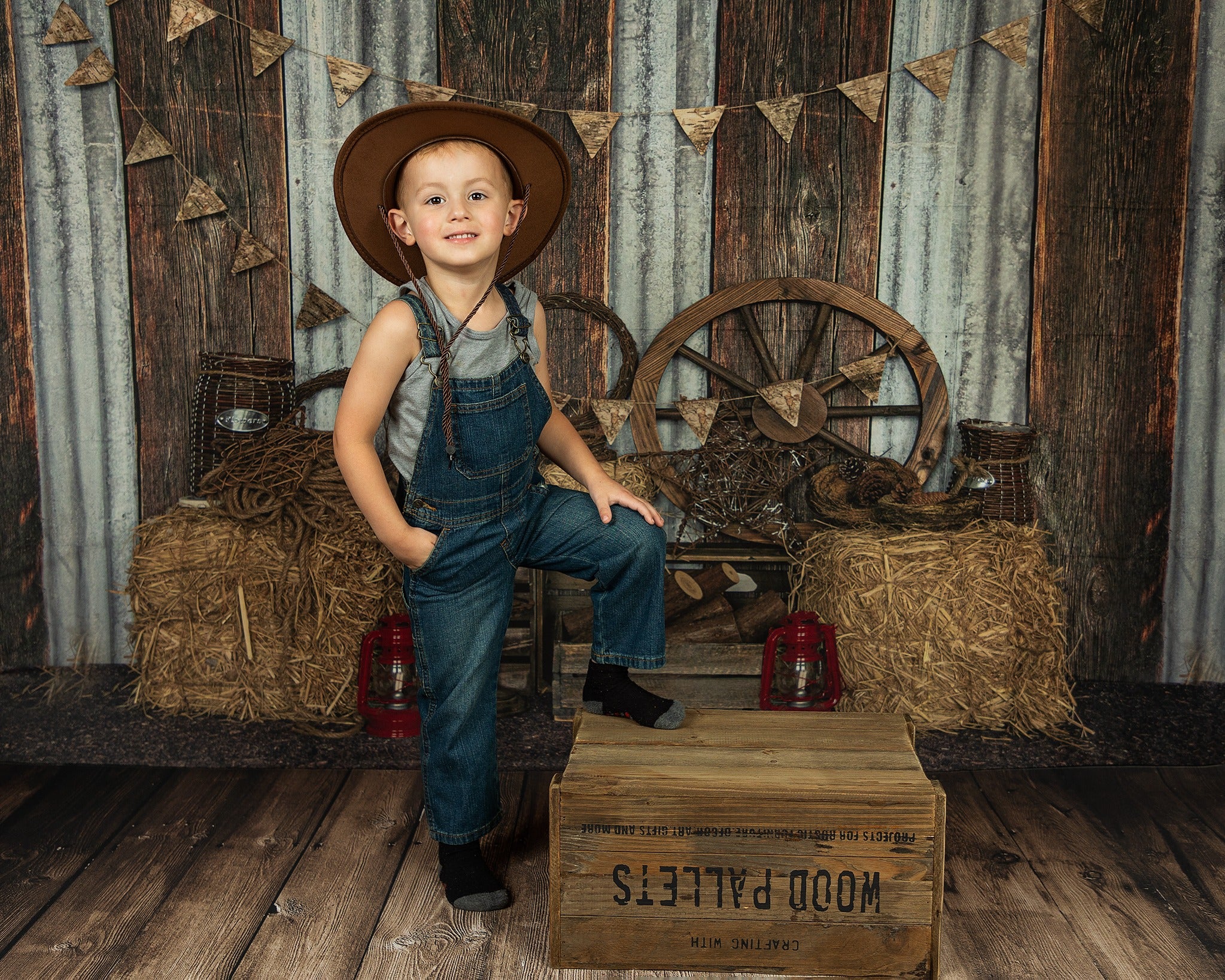 Kate Retro Autumn Backdrop Haystack Wood for Photography