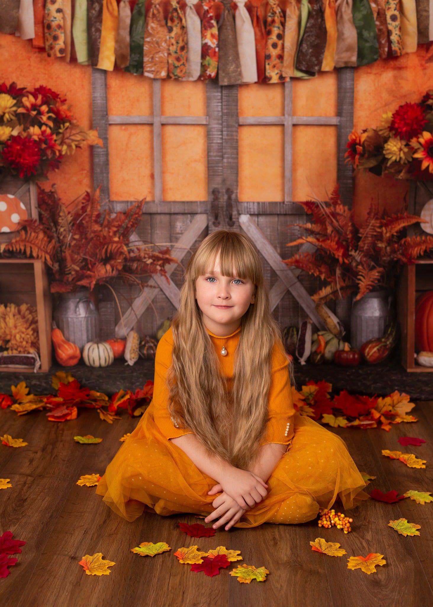 Kate Autumn Harvest Thanksgiving Backdrop+Kate Brown Vintage Wood Rubber Floor Mat - Kate Backdrop AU
