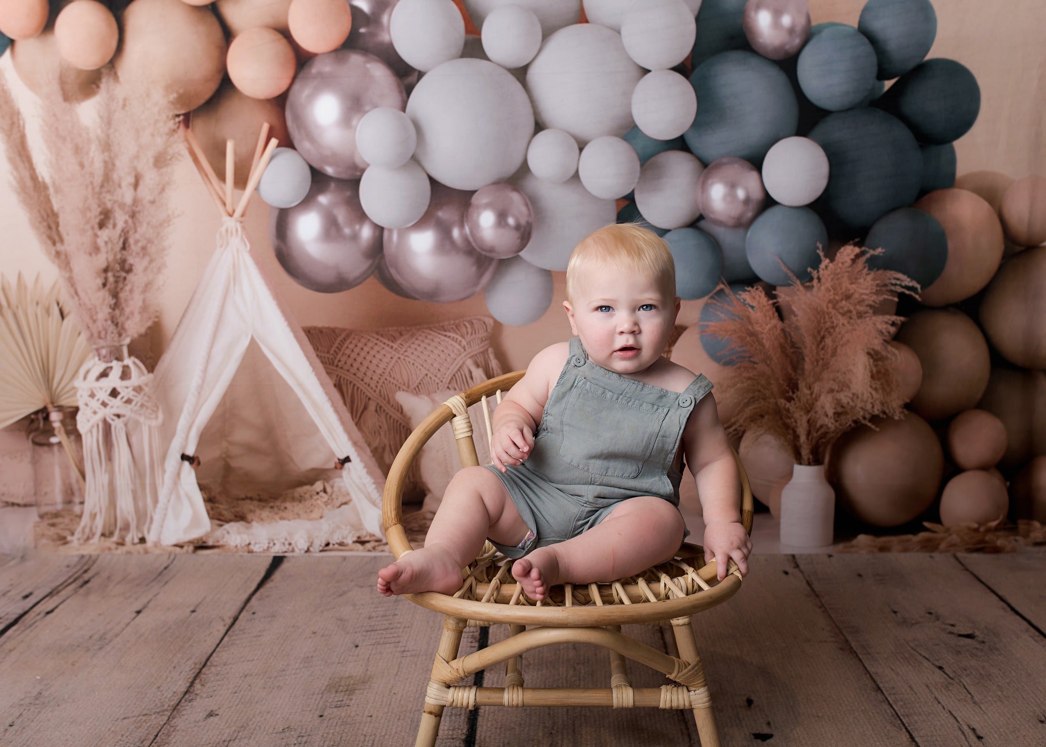 Kate Boho Balloons Tent Backdrop Matte Blue Designed by Mandy Ringe Photography