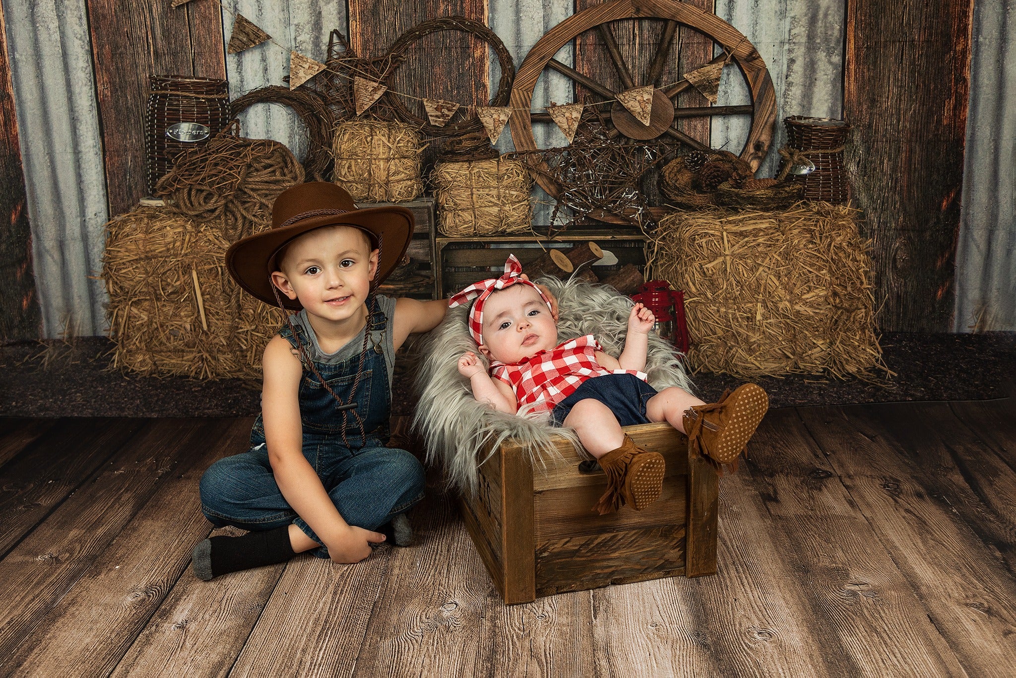 Kate Retro Autumn Backdrop Haystack Wood for Photography
