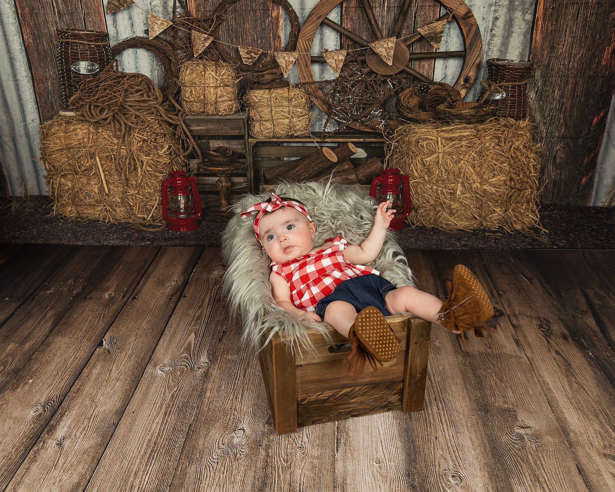 Kate Retro Autumn Backdrop Haystack Wood for Photography