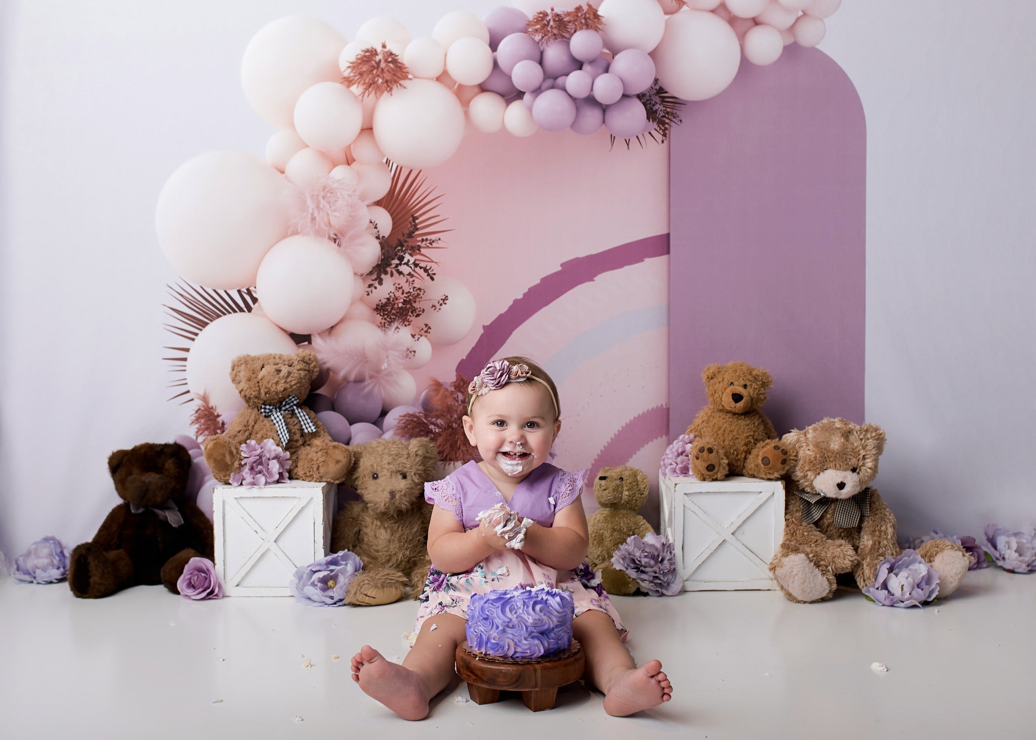 Kate Purple Boho Balloons Backdrop Cake Smash Designed by Uta Mueller Photography - Kate Backdrop AU
