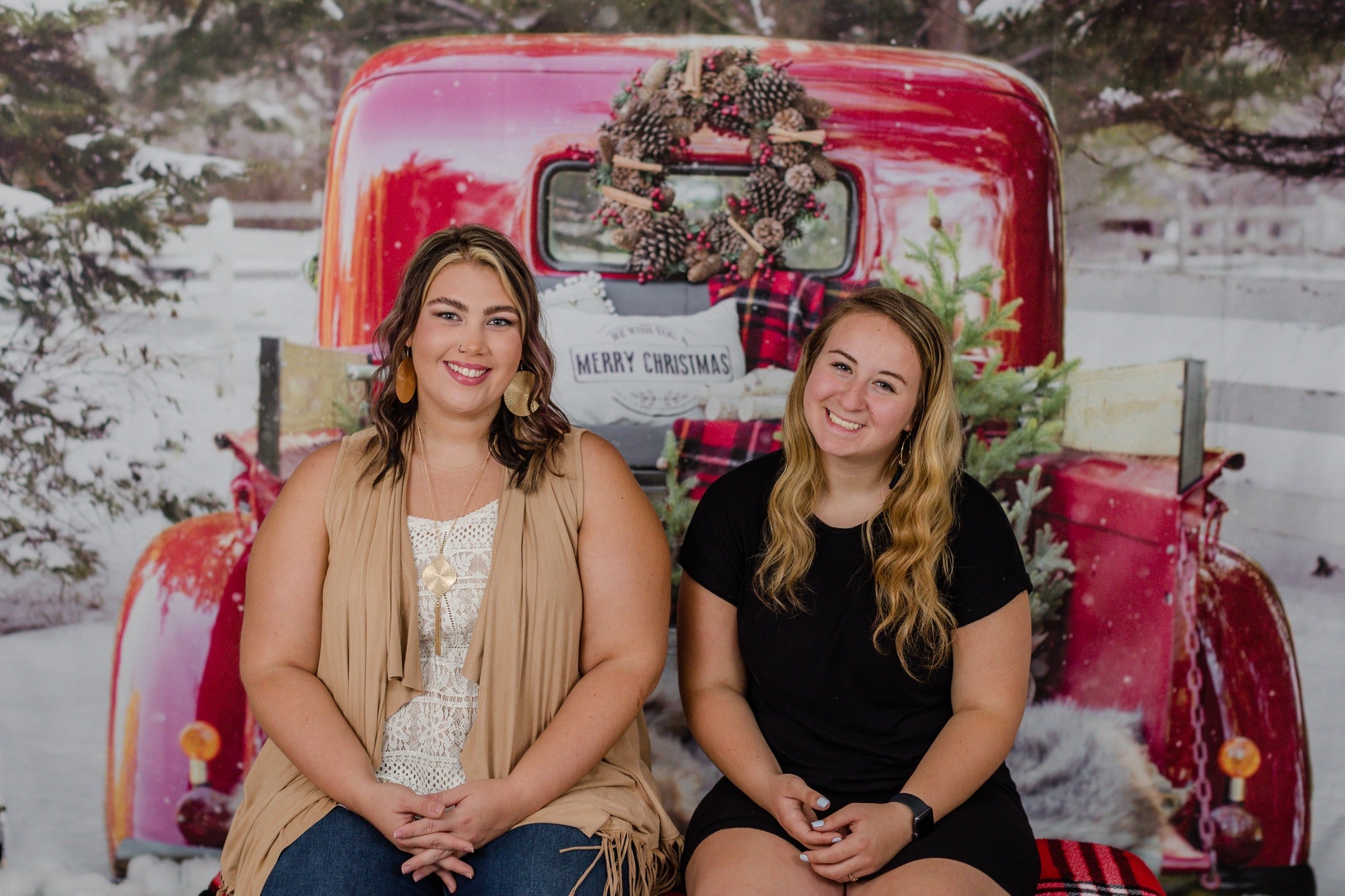 Kate Red Christmas Truck in Snow Backdrop Designed by Mandy Ringe Photography