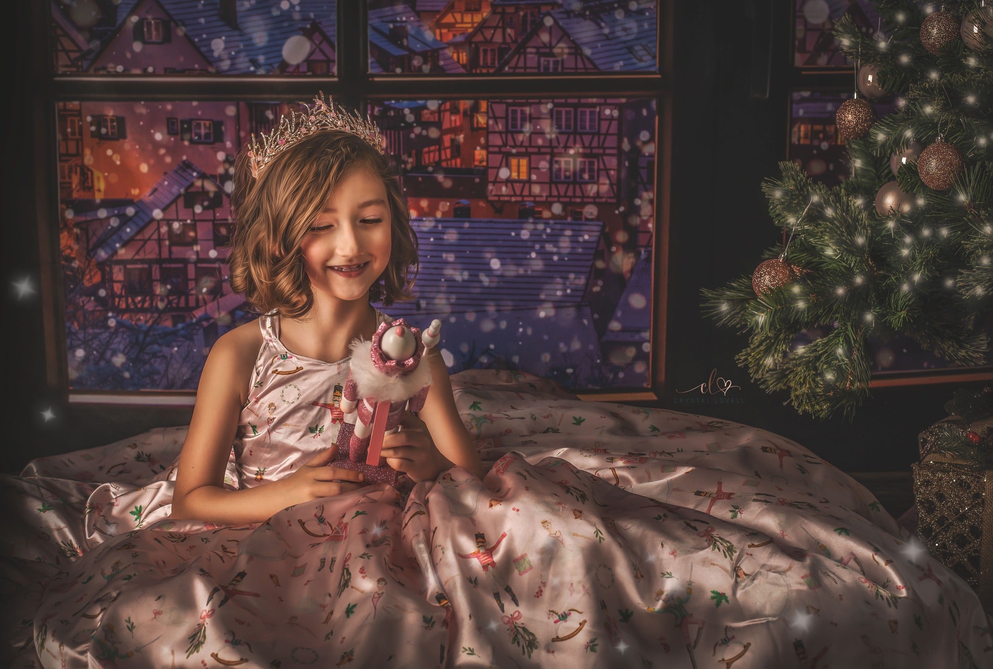 Kate Christmas Eve Backdrop Town Window Designed by Chain Photography