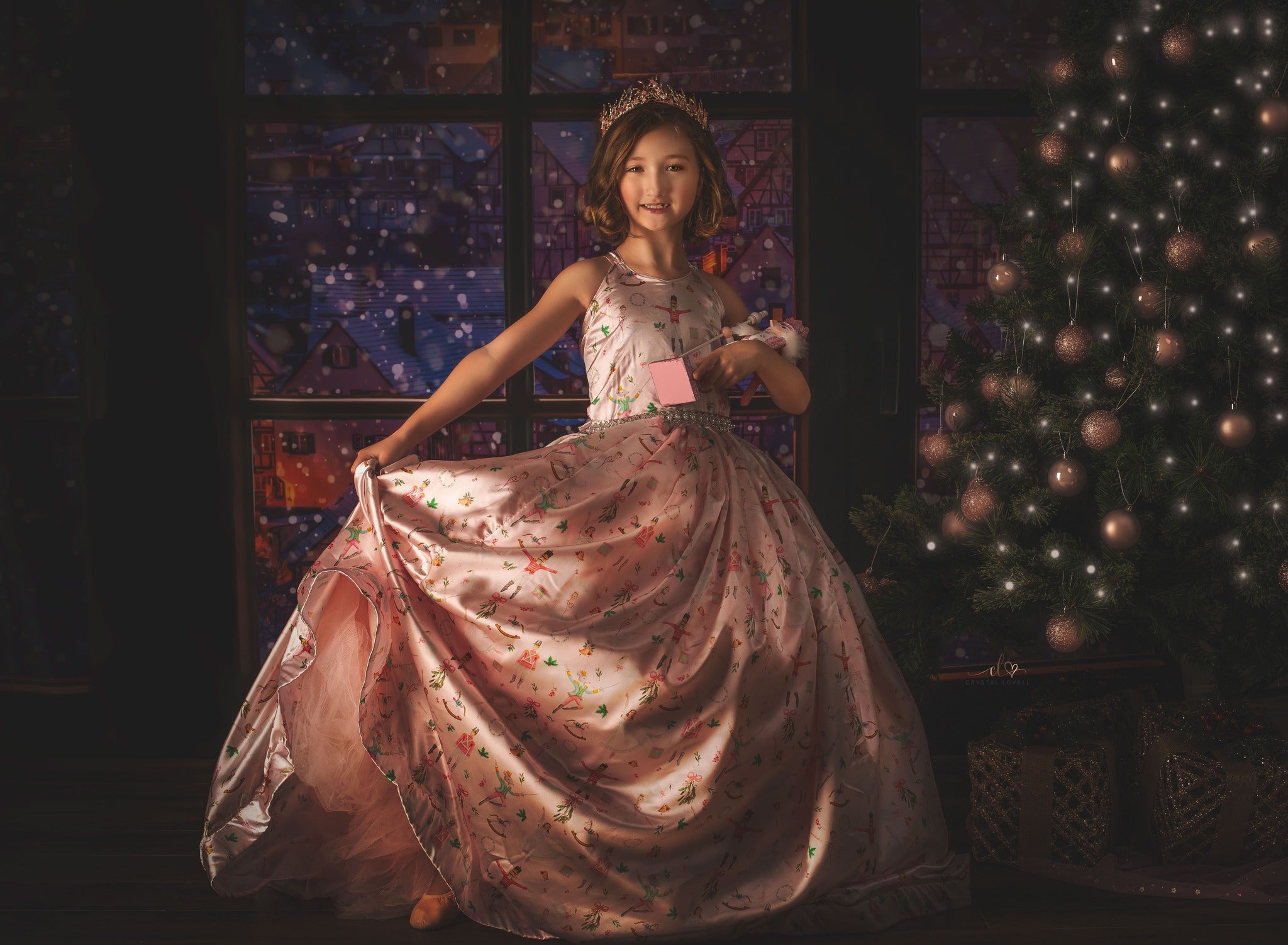 Kate Christmas Eve Backdrop Town Window Designed by Chain Photography