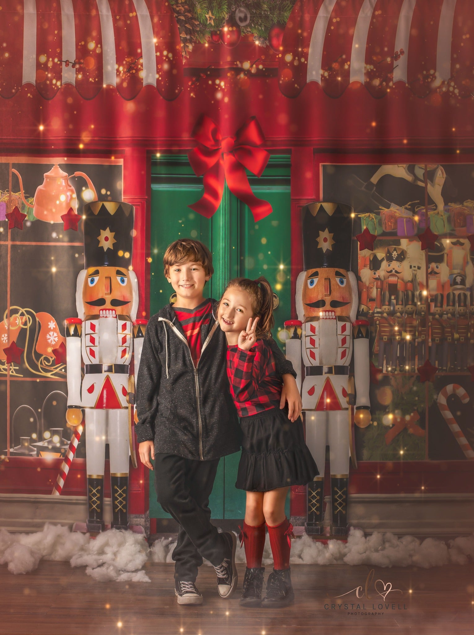 Kate Christmas Shop Window Backdrop+Kate Light Brown And Gray Wood Rubber Floor Mat - Kate Backdrop AU